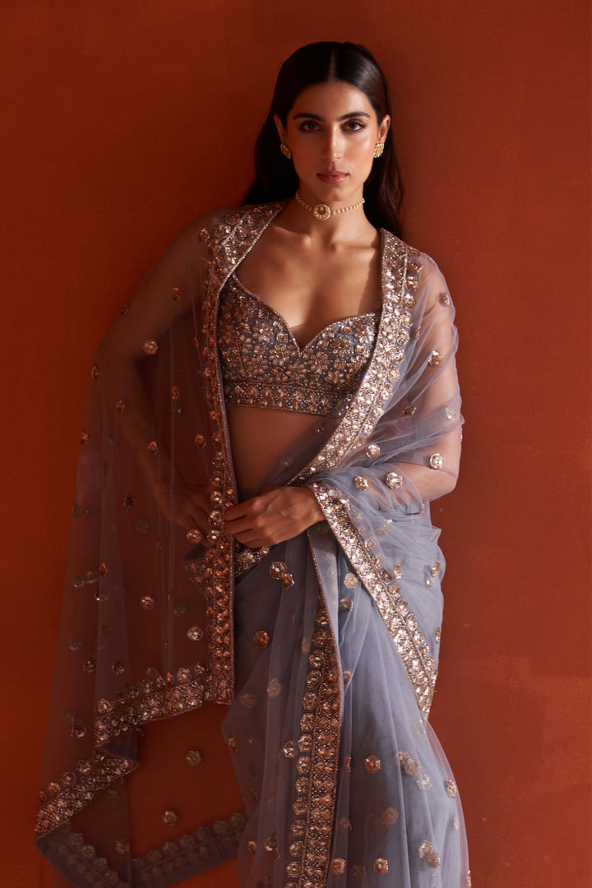 Grey Net Saree