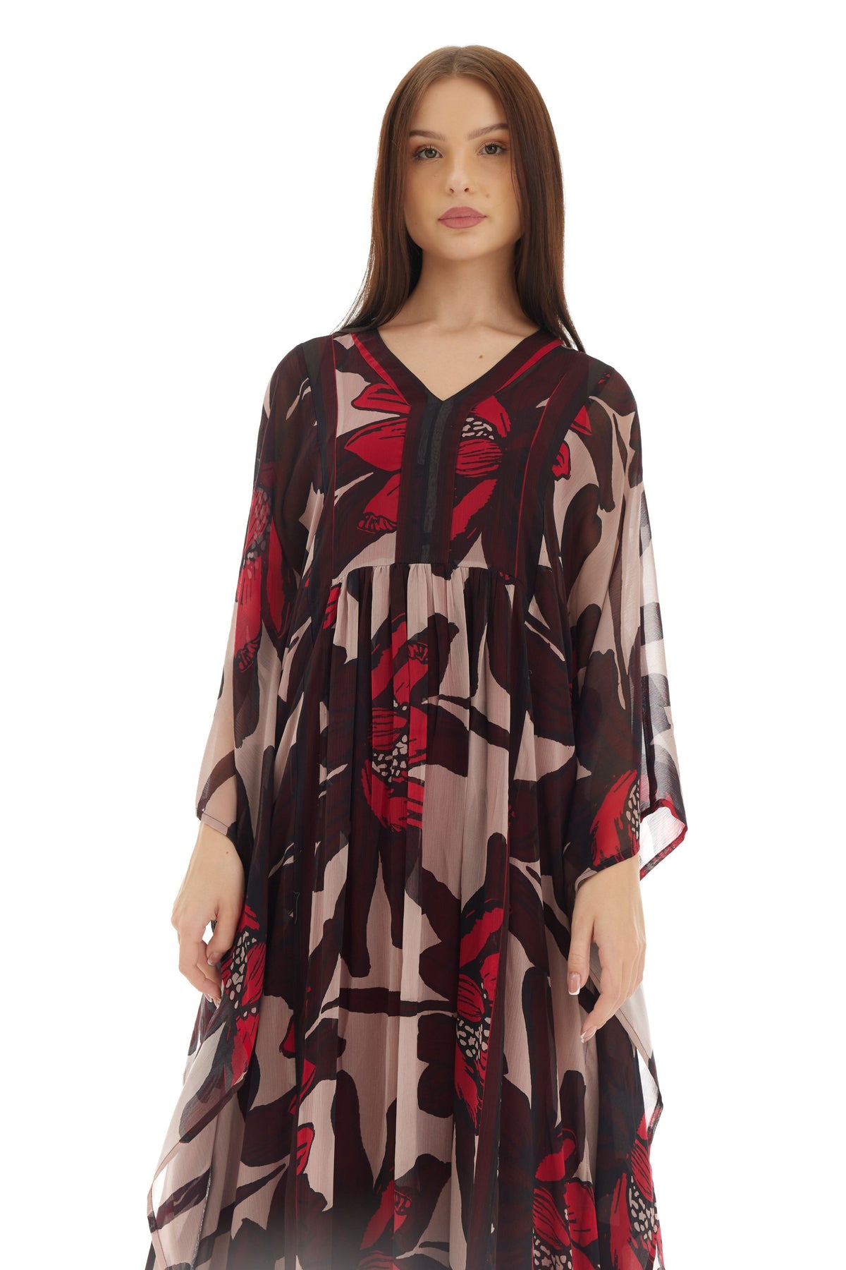 Beige and Brown Floral Kaftan