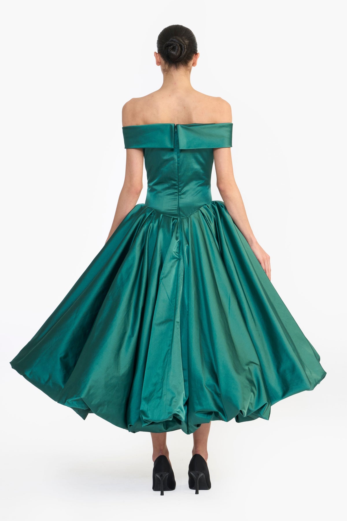 Off Shoulder Draped Balloon Midi