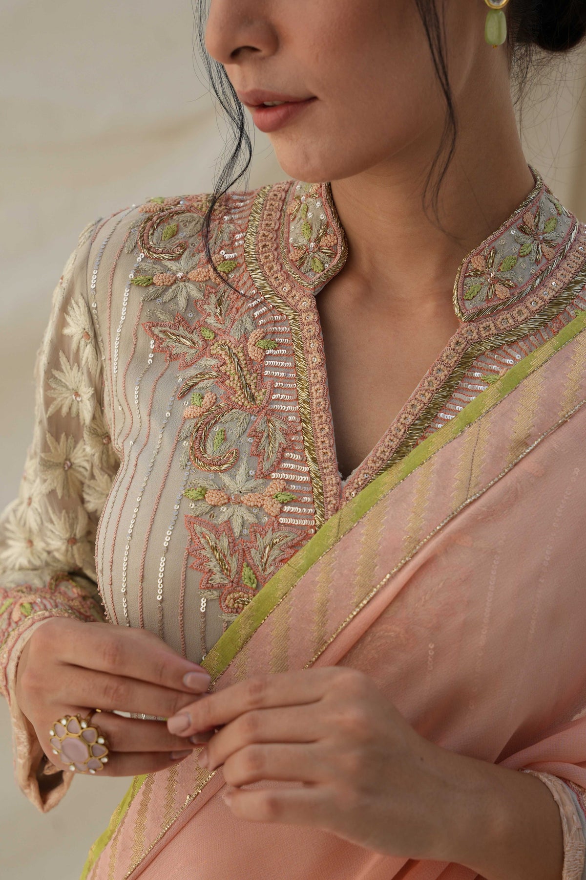 Pista Green Saree Set