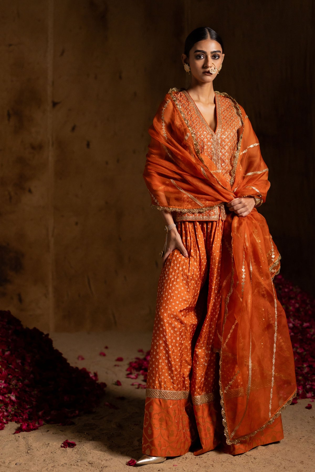 Rust  Bandhani Jacket Set