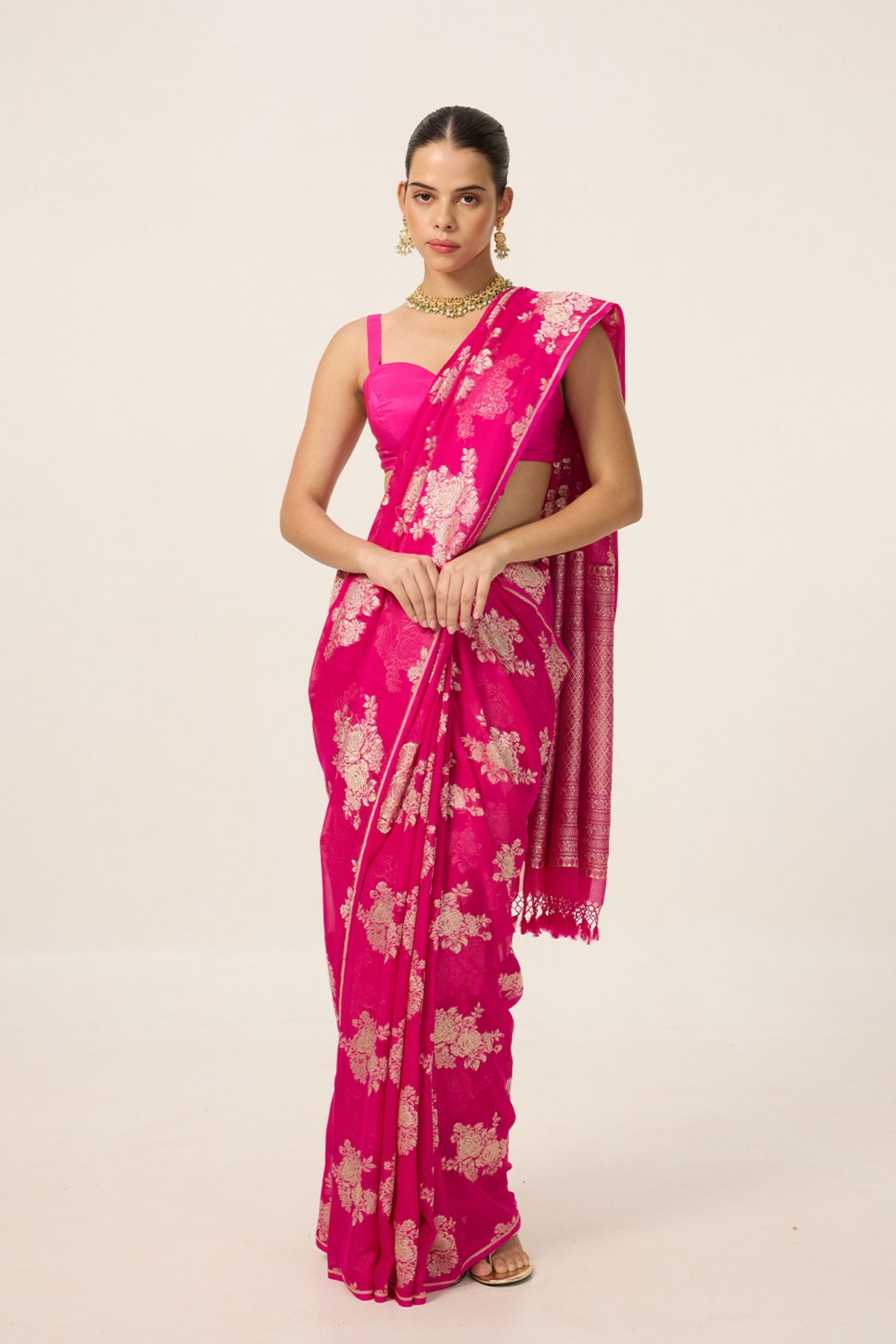 Hot Pink Chiffon Saree