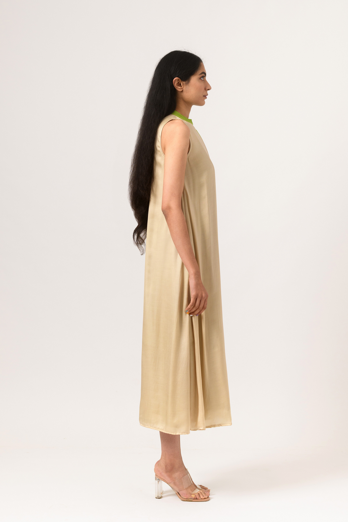 Ecru green halter neck dress