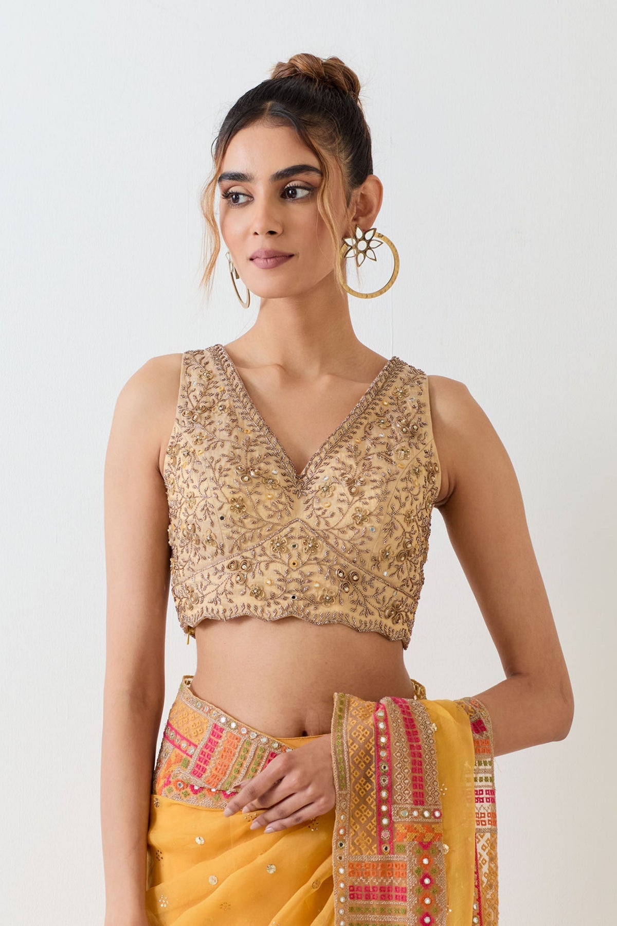 Yellow Tissue Saree Set