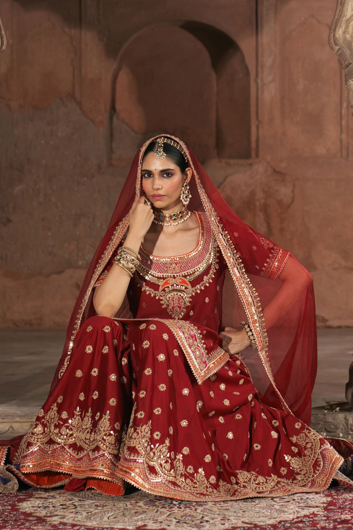Samreen Red Sharara Set