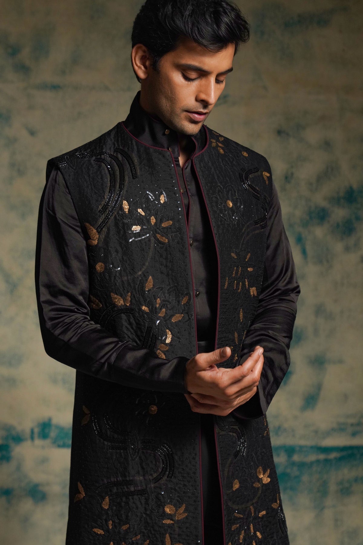 Black And Gold Shrug Set