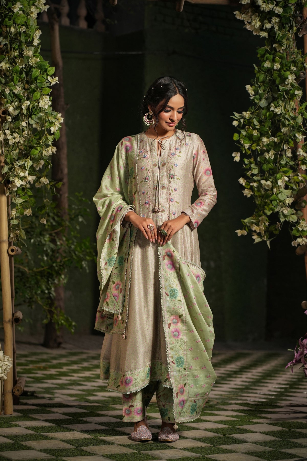 Mughal Heer Kalidar Set in Green