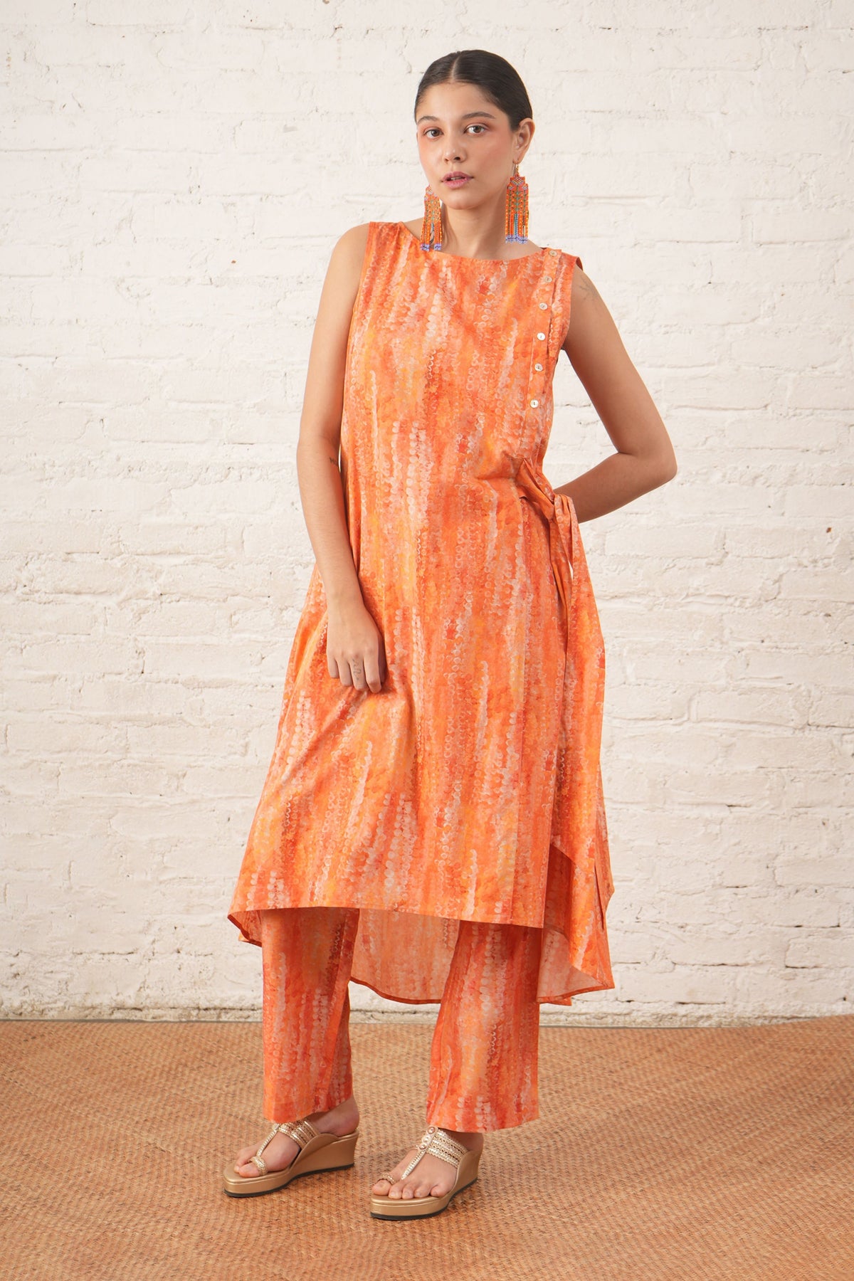 Peach Tie-up Tunic Set