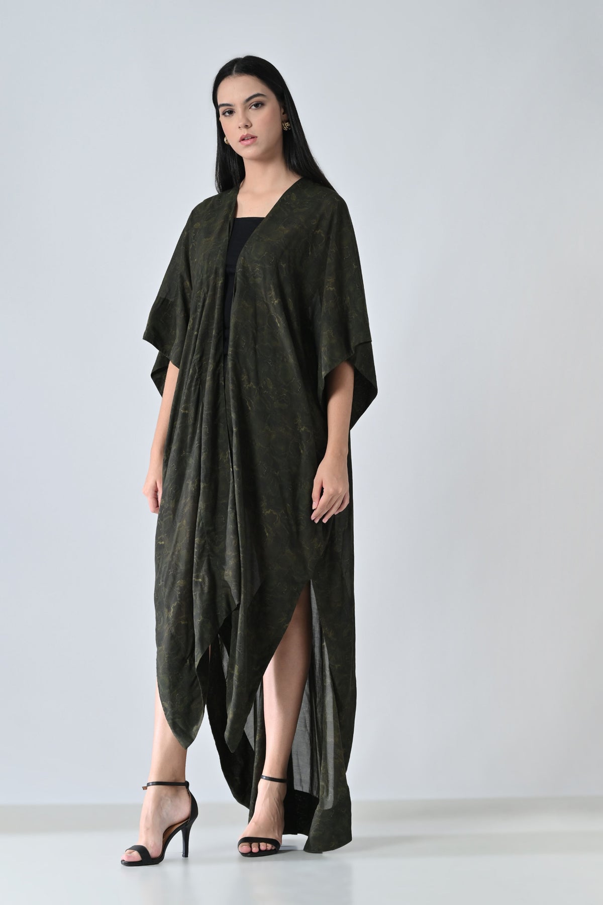 Olive Moss Draped Overlay Kaftan