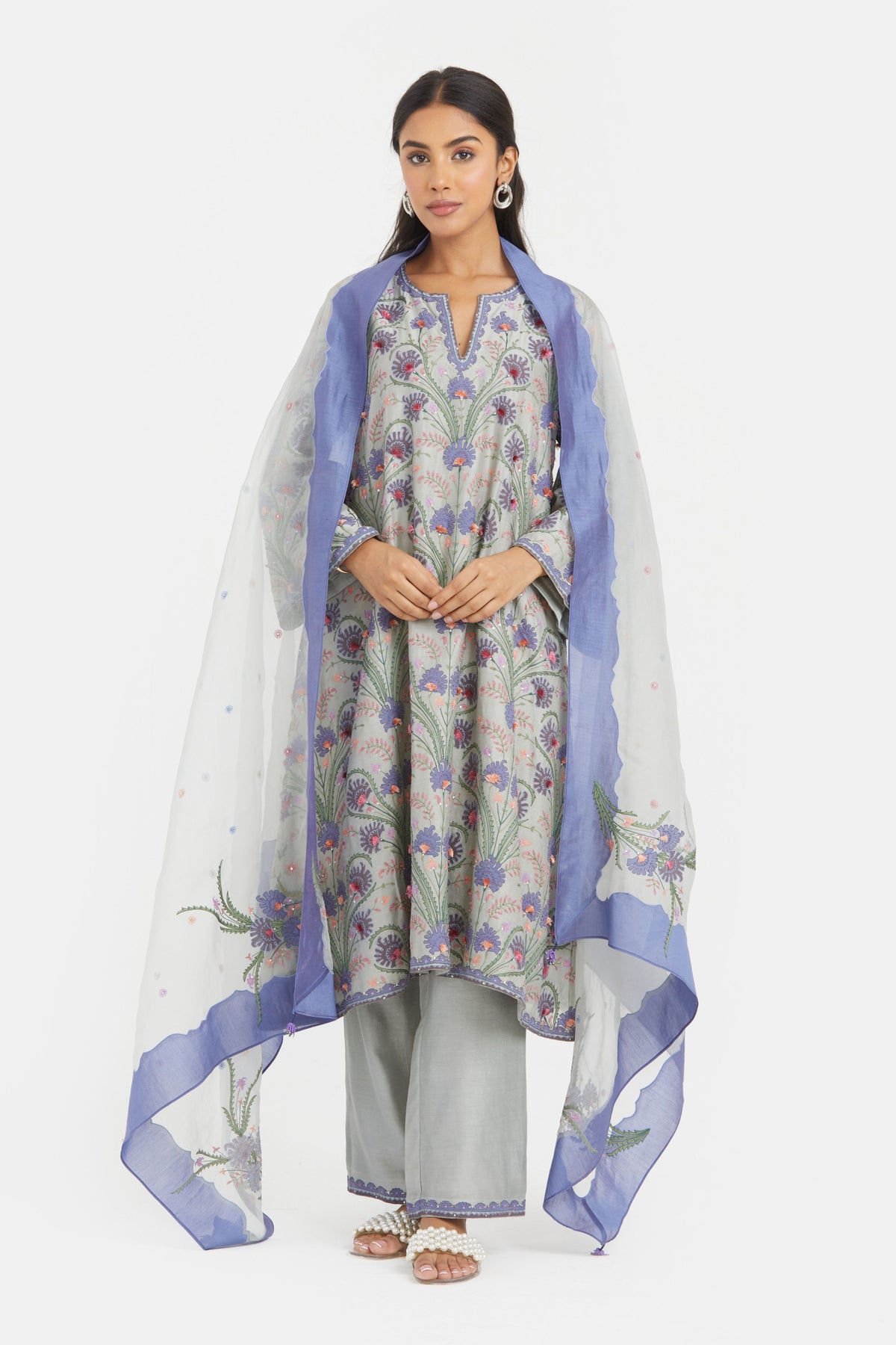Bluish Grey Silk Kurta Set