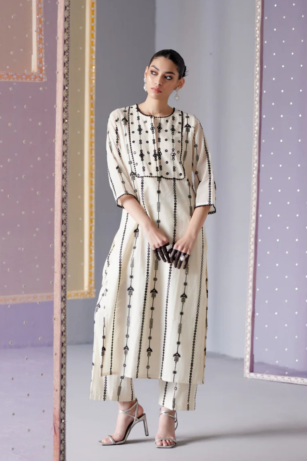 Criss Cross Embroidery Kurta Set