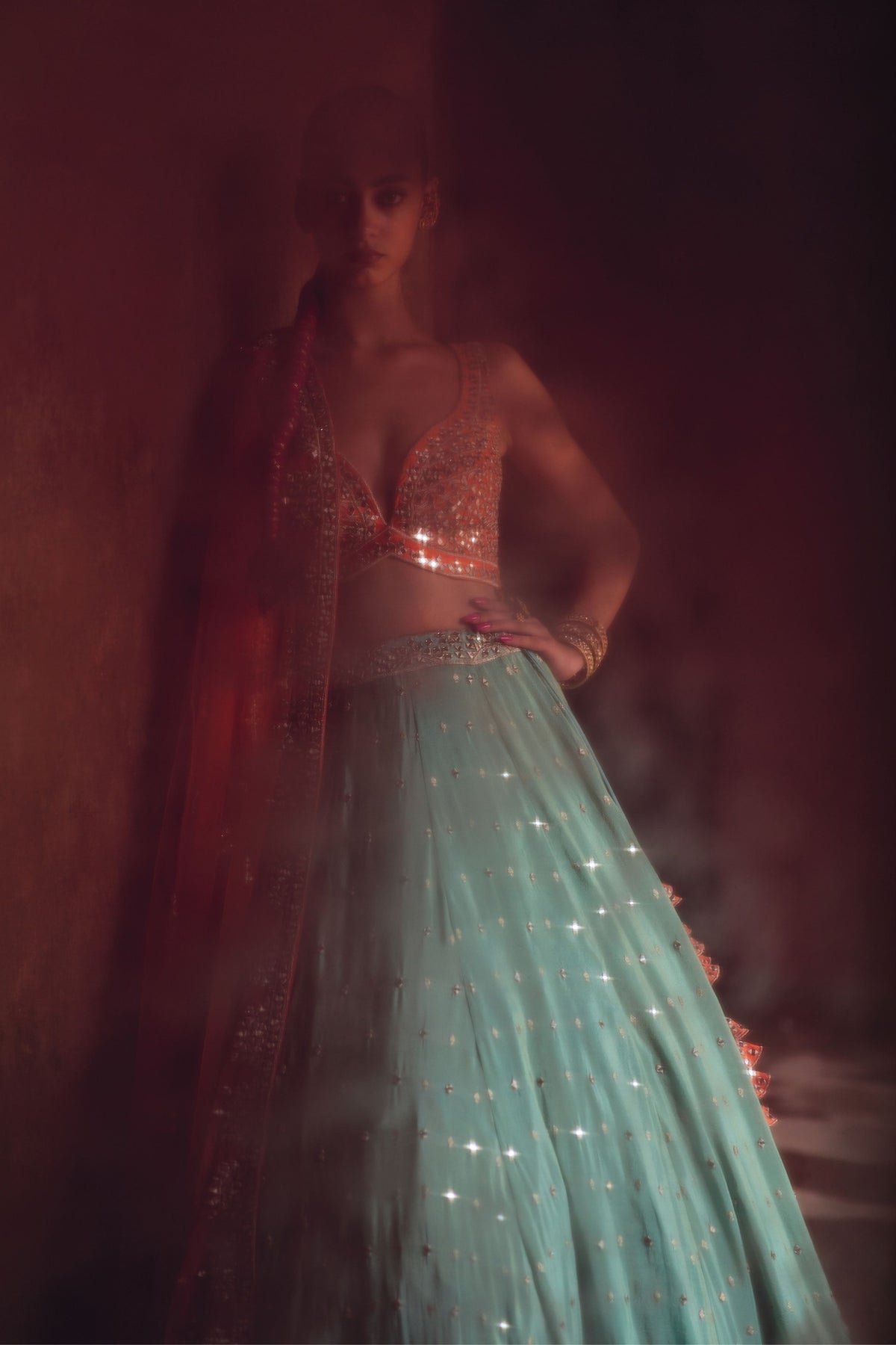 Aqua Tissue Lehenga Set
