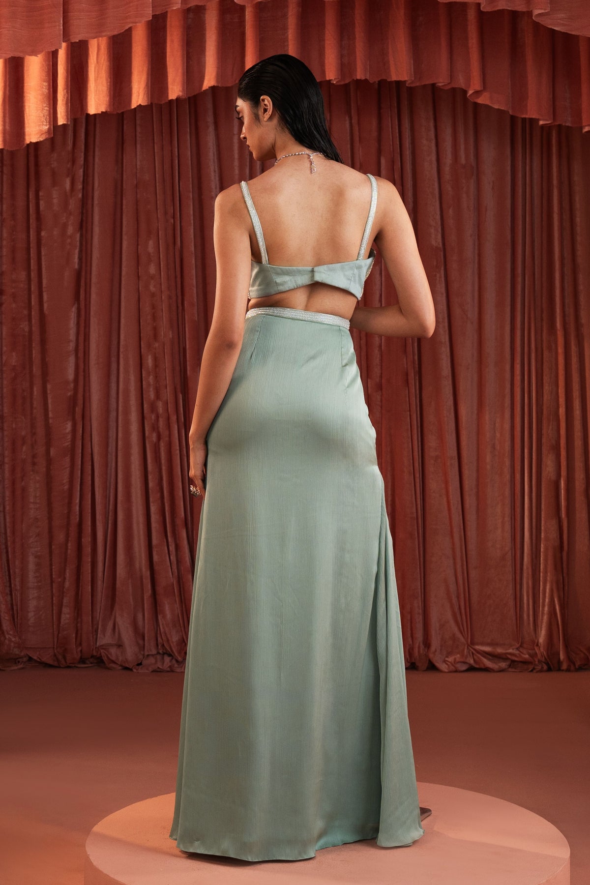 Sea Green Beaded Cape Set