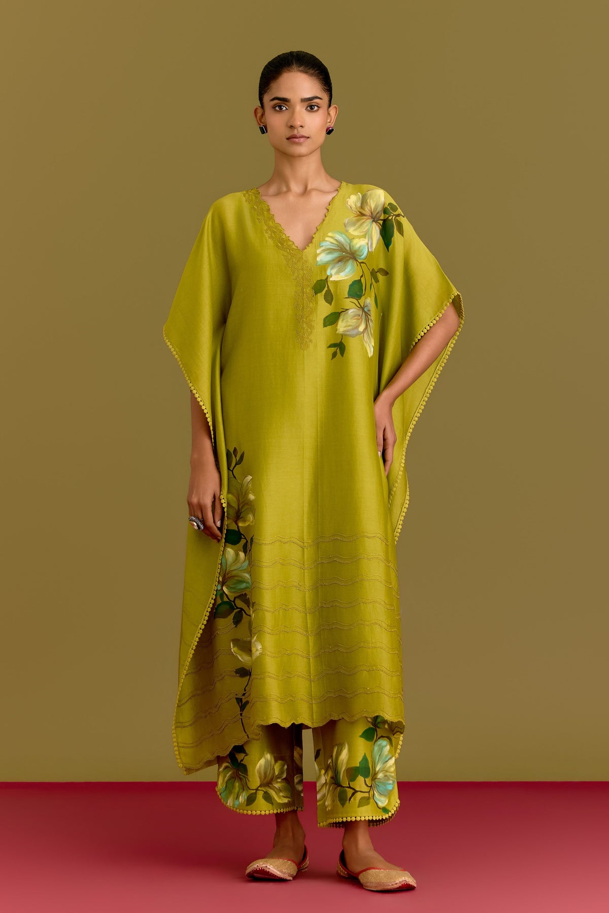 Green Hand Paint Kaftan Set