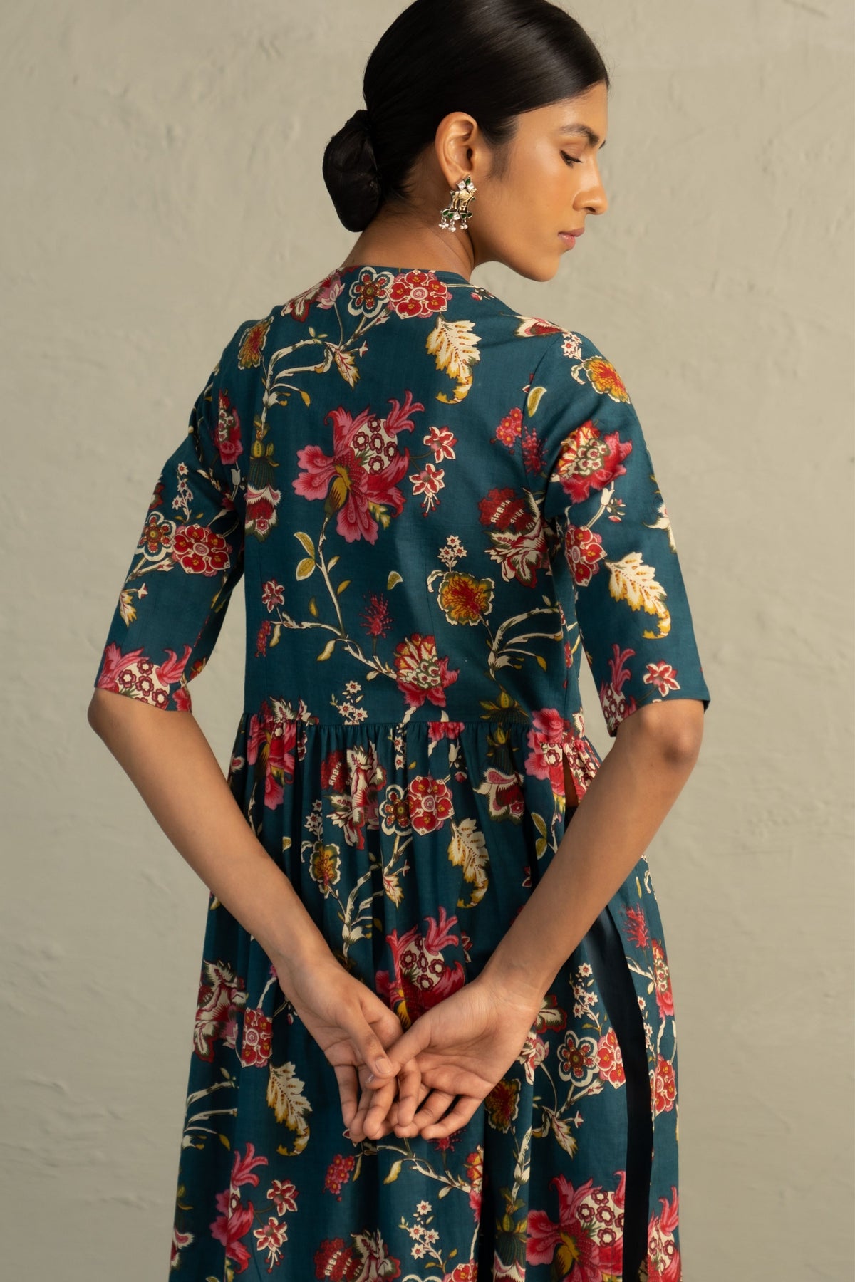 Teal Angrakha Straight Kurta Set