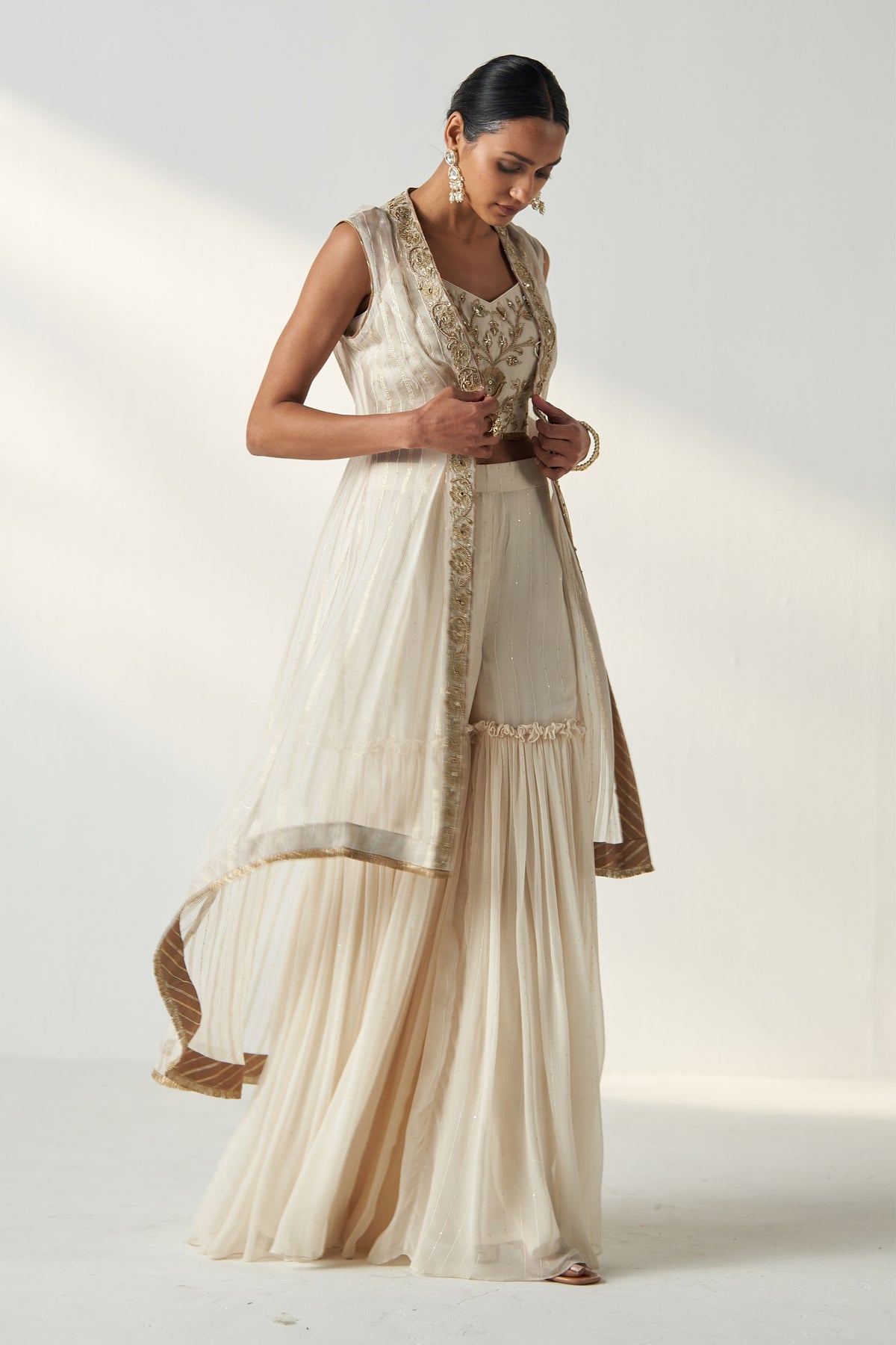 Prisha Ivory Cape Gharara Set