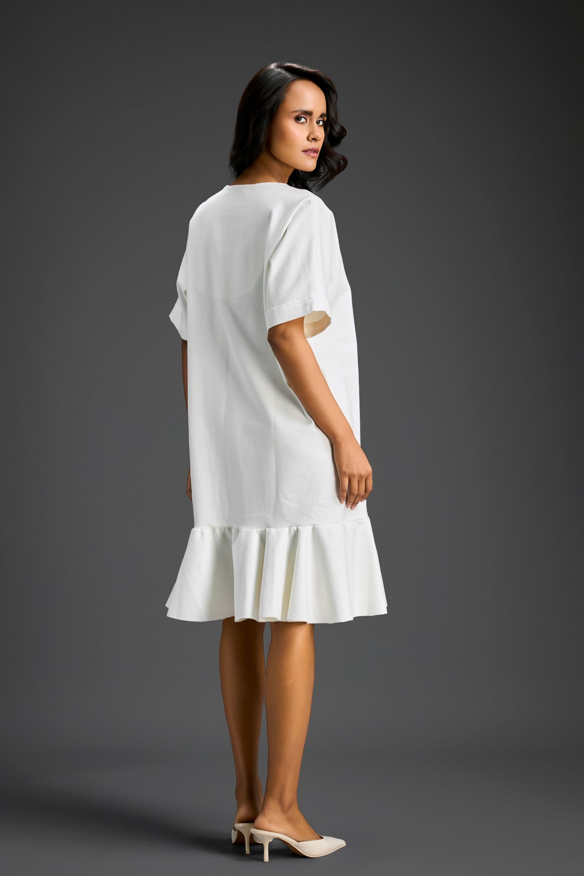 White V-neck Embroidery Dress