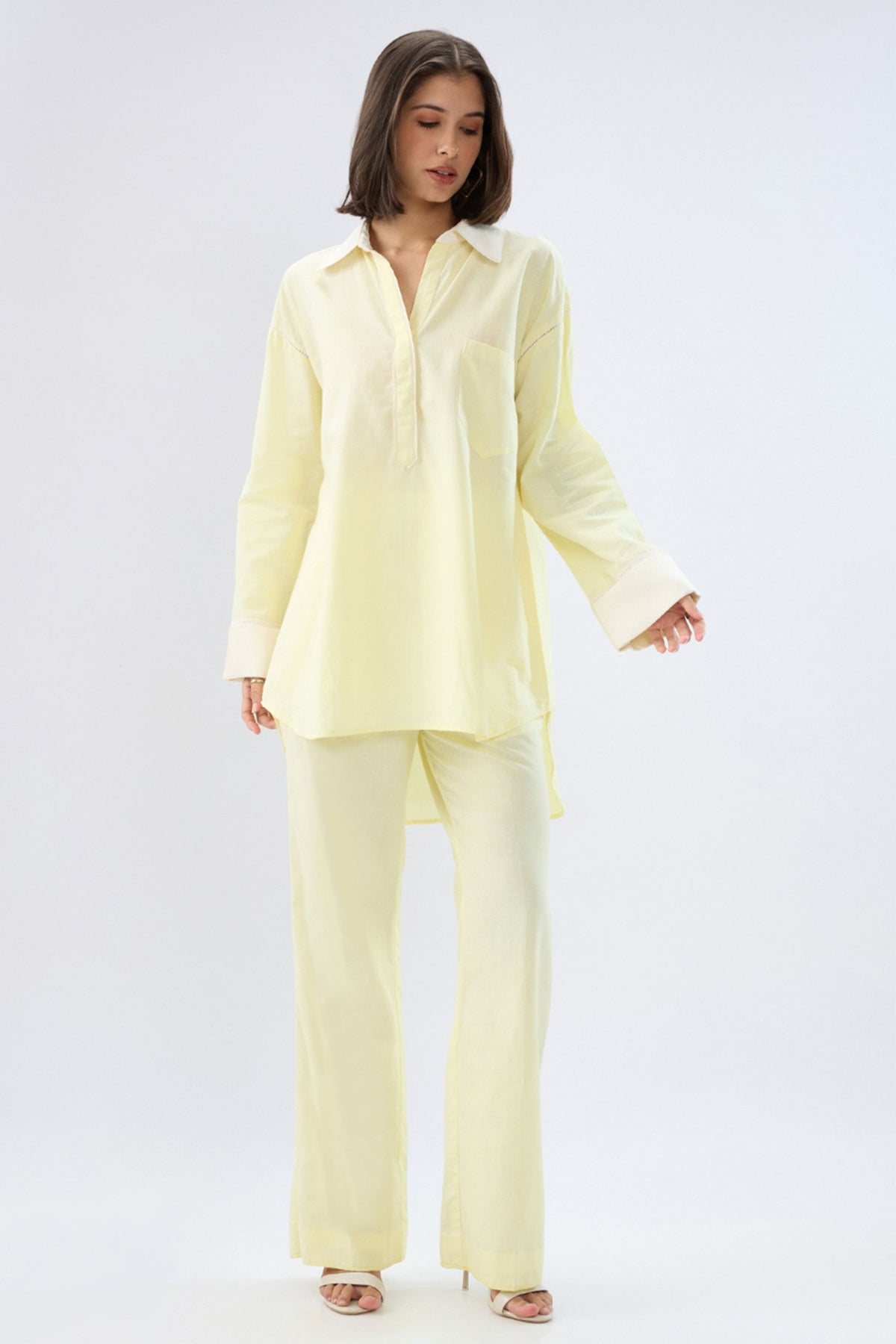 Yellow Kurta Shirt Style Co-ord Set