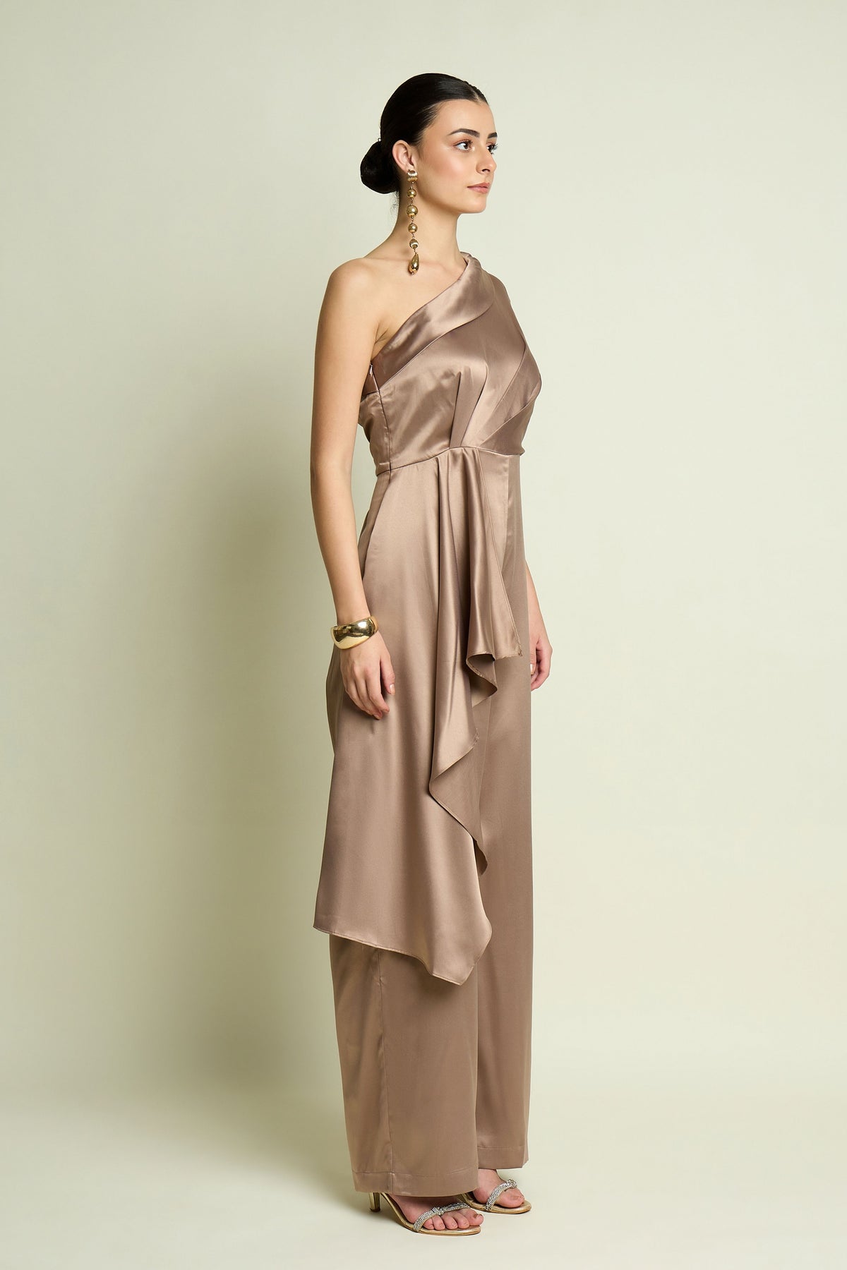 Champagne One Shoulder Jumpsuit