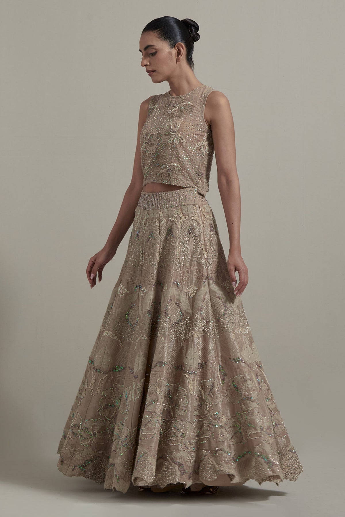Beige Embellished Lehenga Set