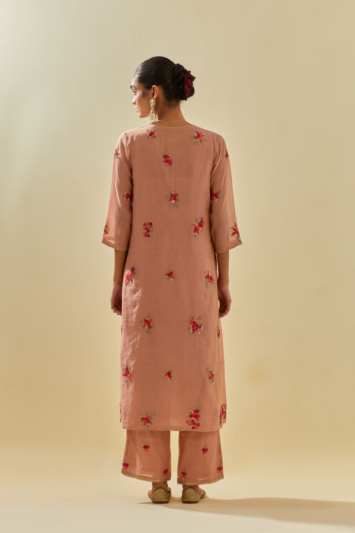 Pink Tissue Kurta With Pants