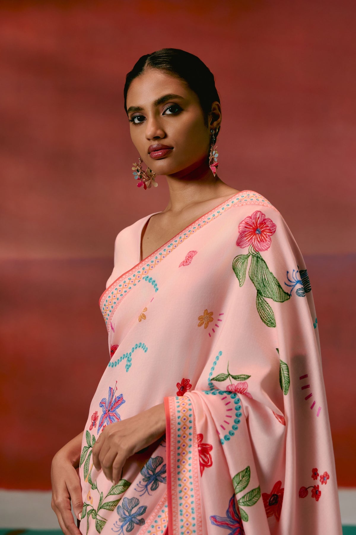 Dusty Pink Floral Saree