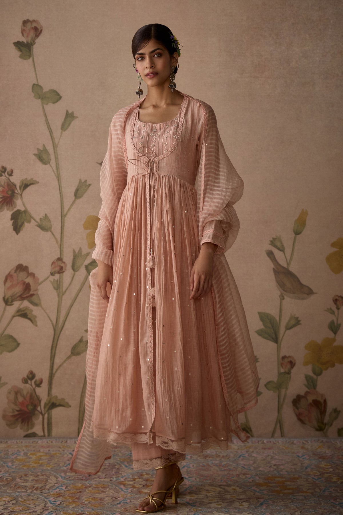 Pink Hand Embroidered Anarkali Set