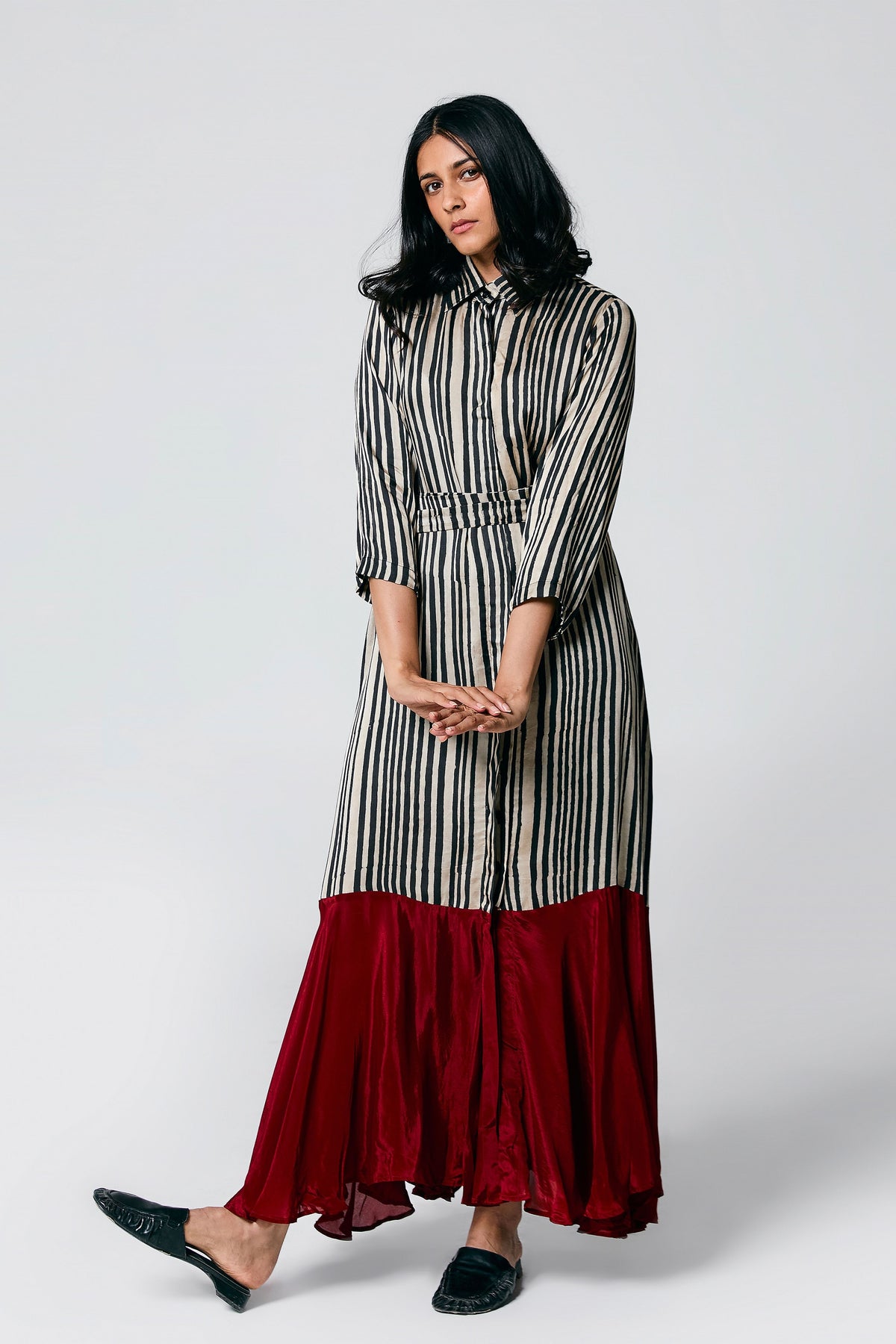 Ajrakh Stripes Dress With Belt