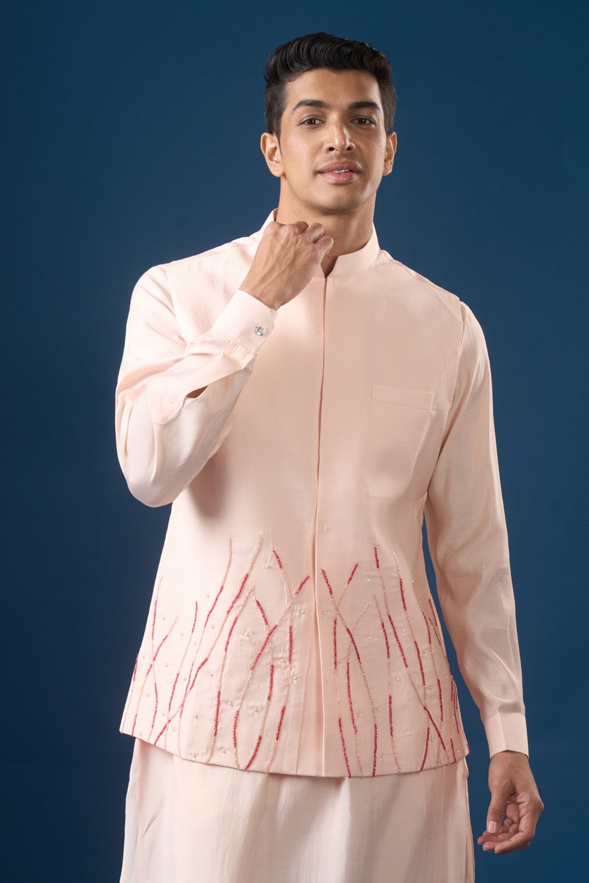 Pink Embroidered Kurta-bundi Set