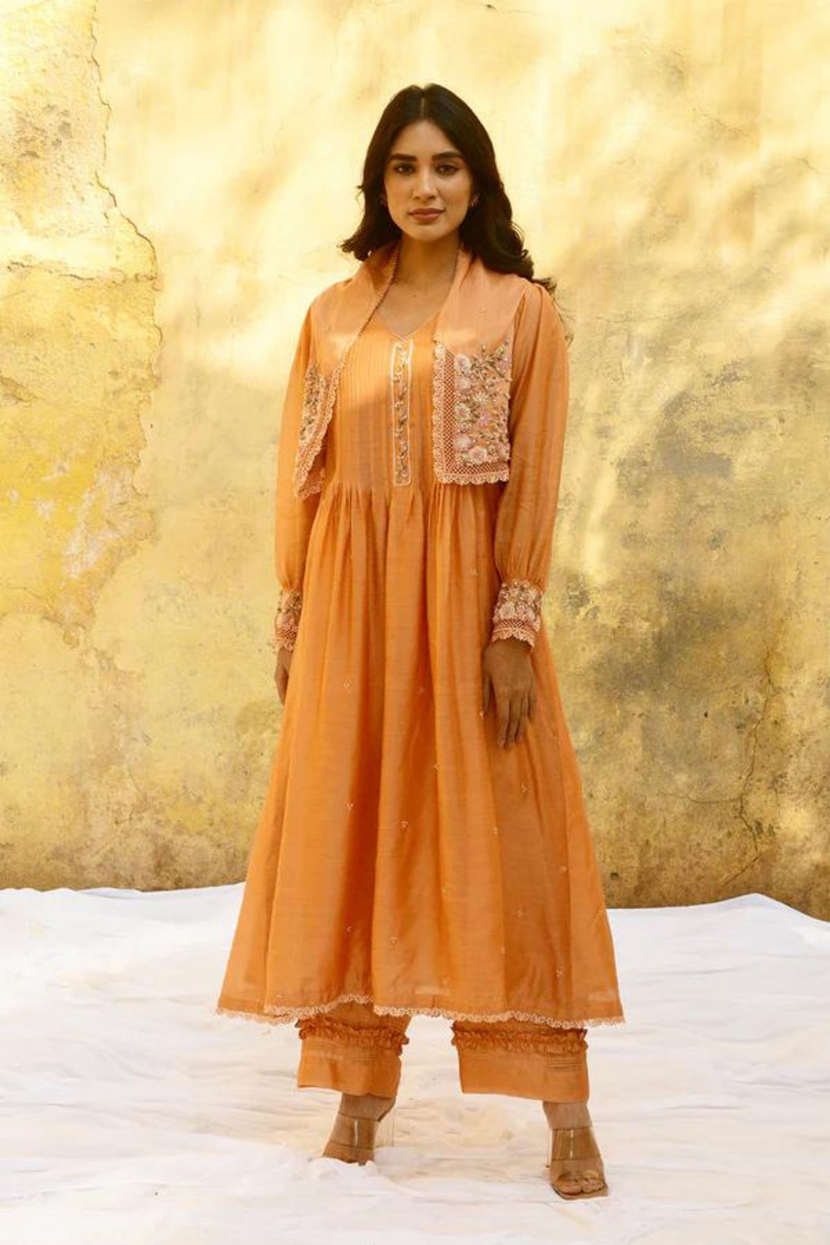 Peach Mystic Knot Jacket Kurta Set