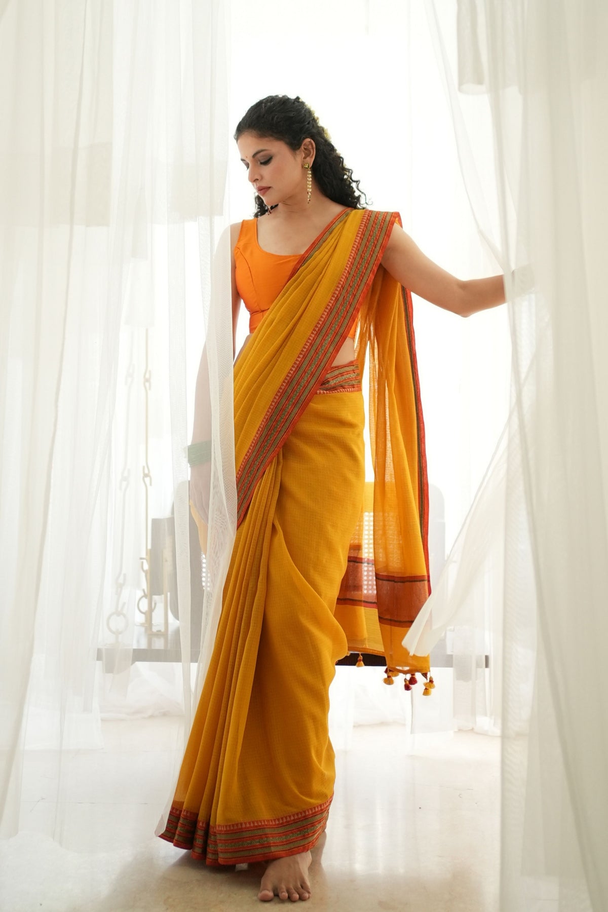 Pratima Cotton Grace Yellow Saree