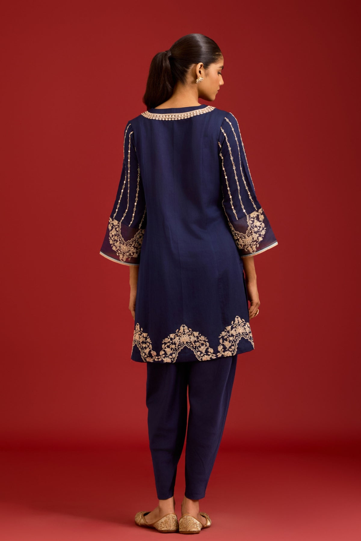 Navy Blue Embroidered Kurta Set