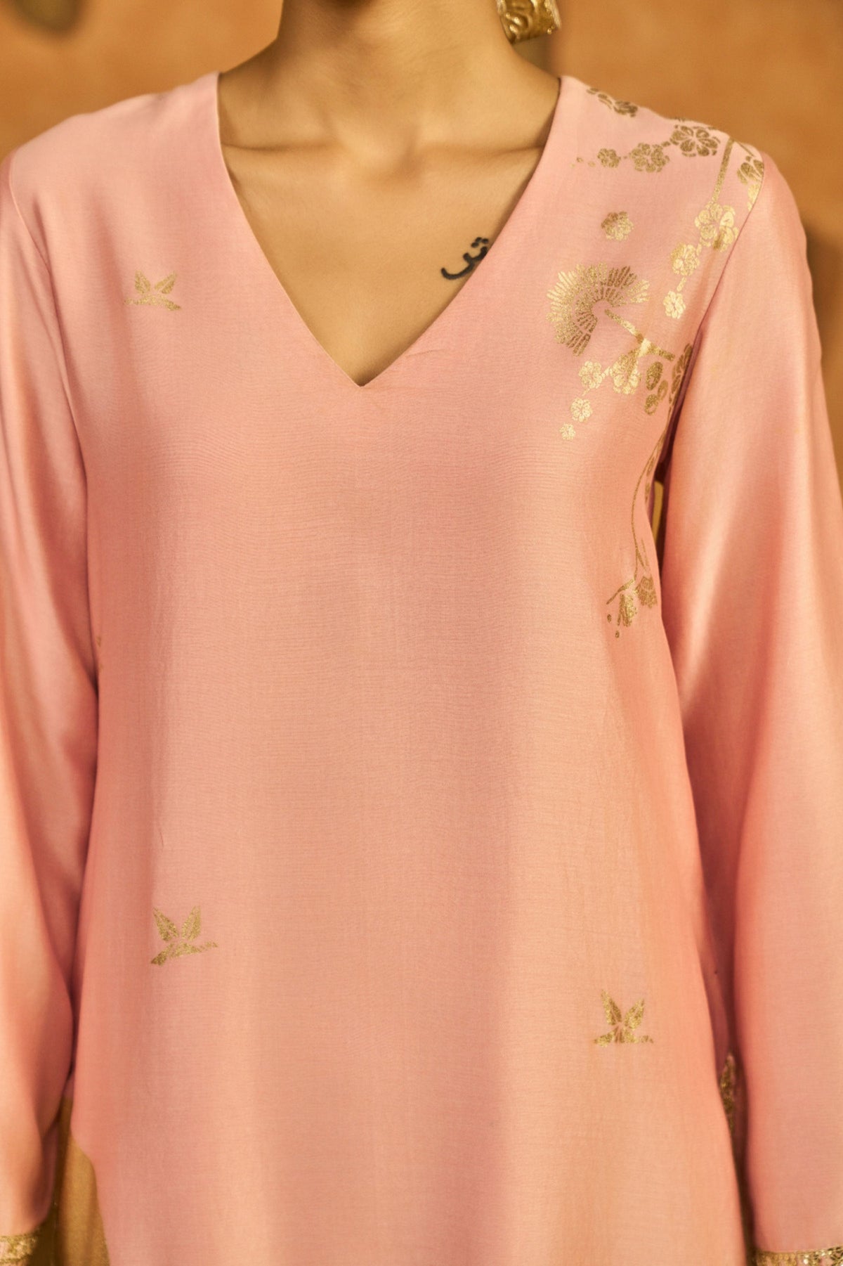 Baby Pink Crane Kurta Set
