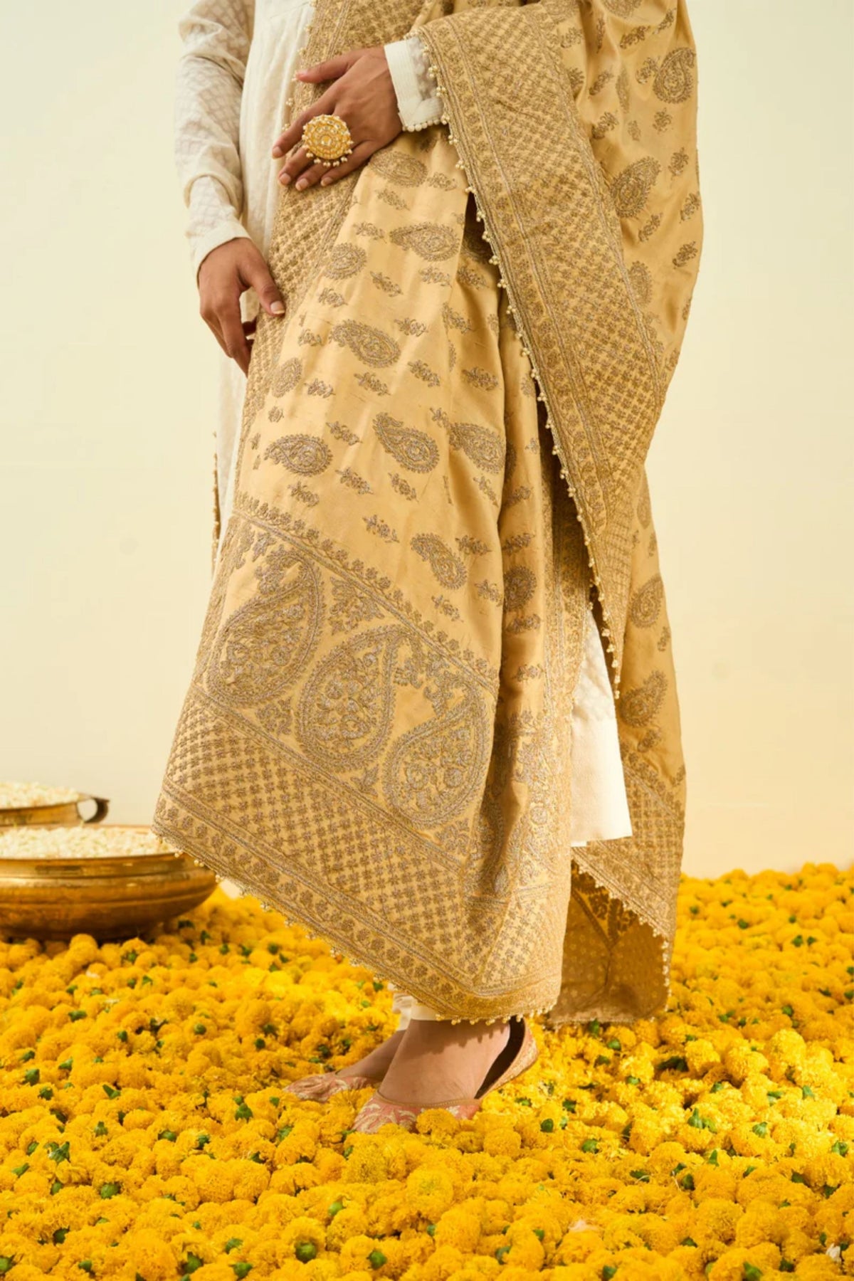 Gold tilla embroidery odhni