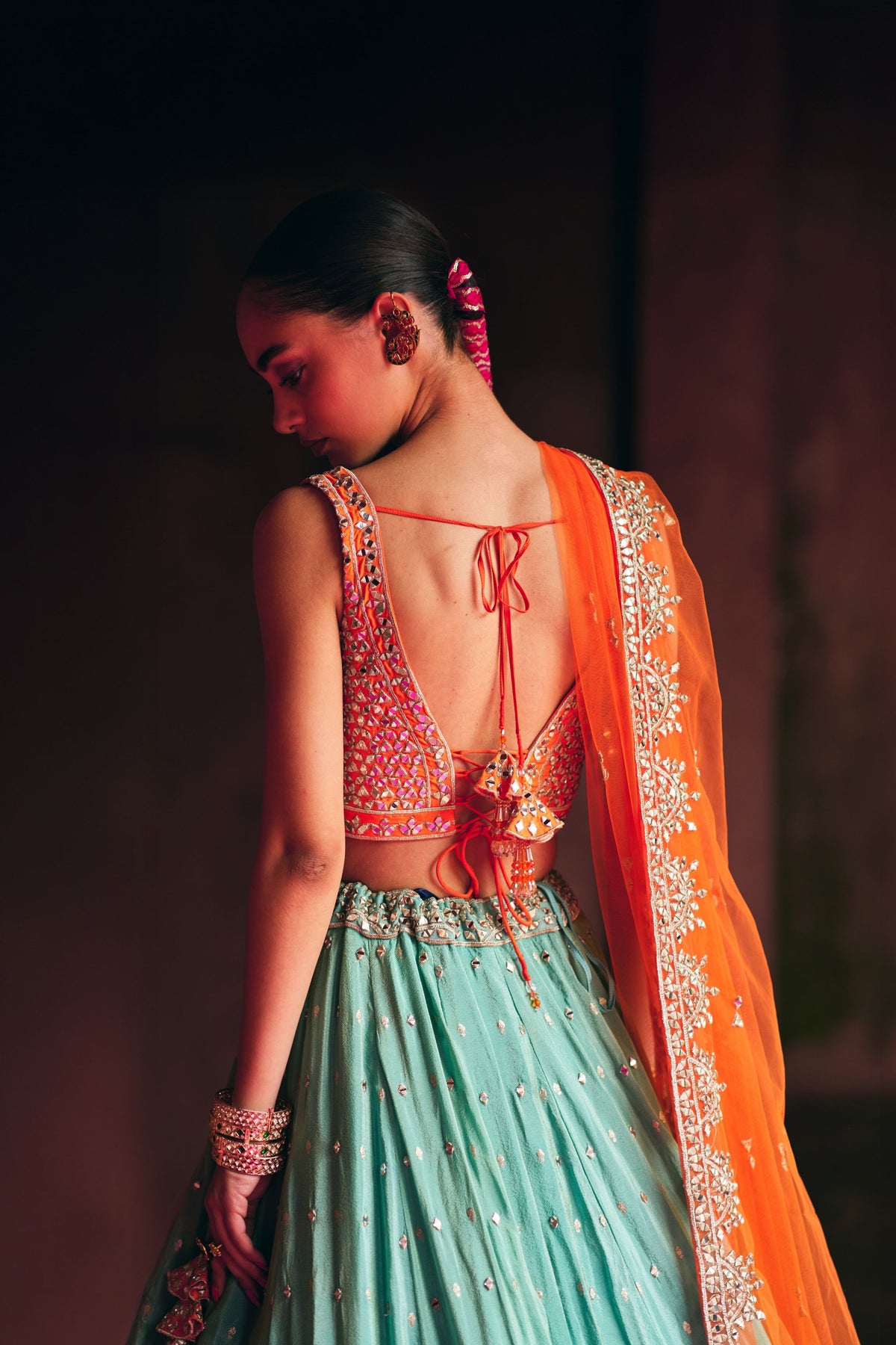 Aqua Tissue Lehenga Set