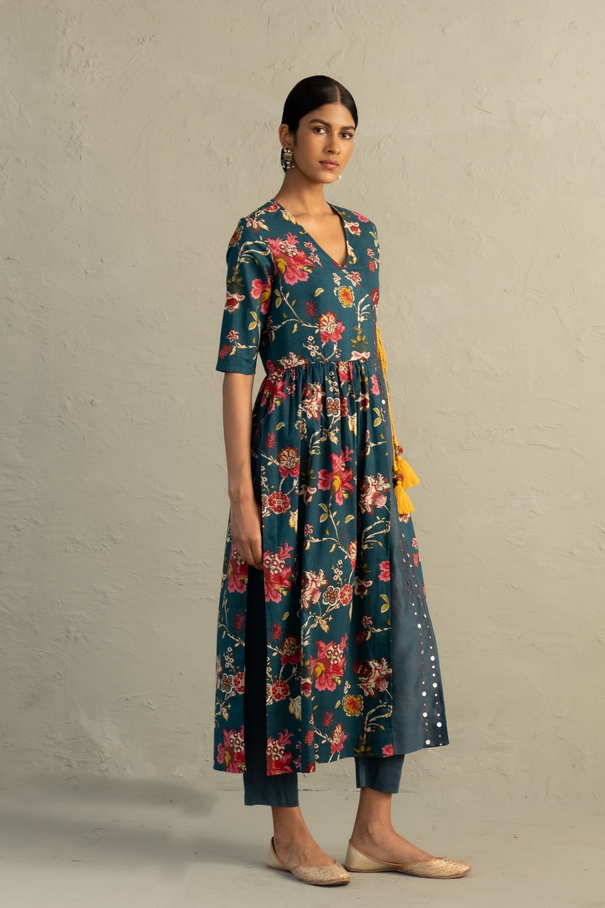 Teal Angrakha Straight Kurta Set