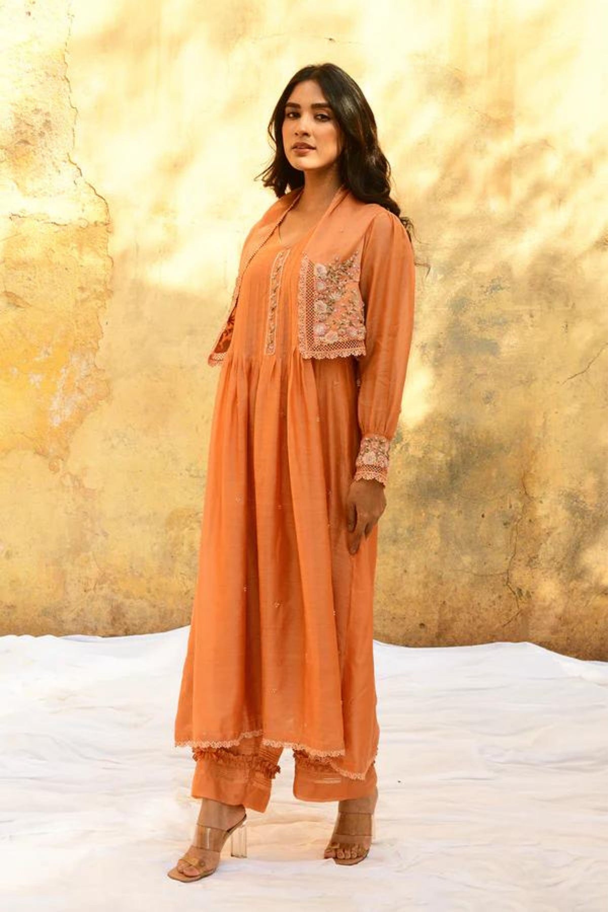 Peach Mystic Knot Jacket Kurta Set