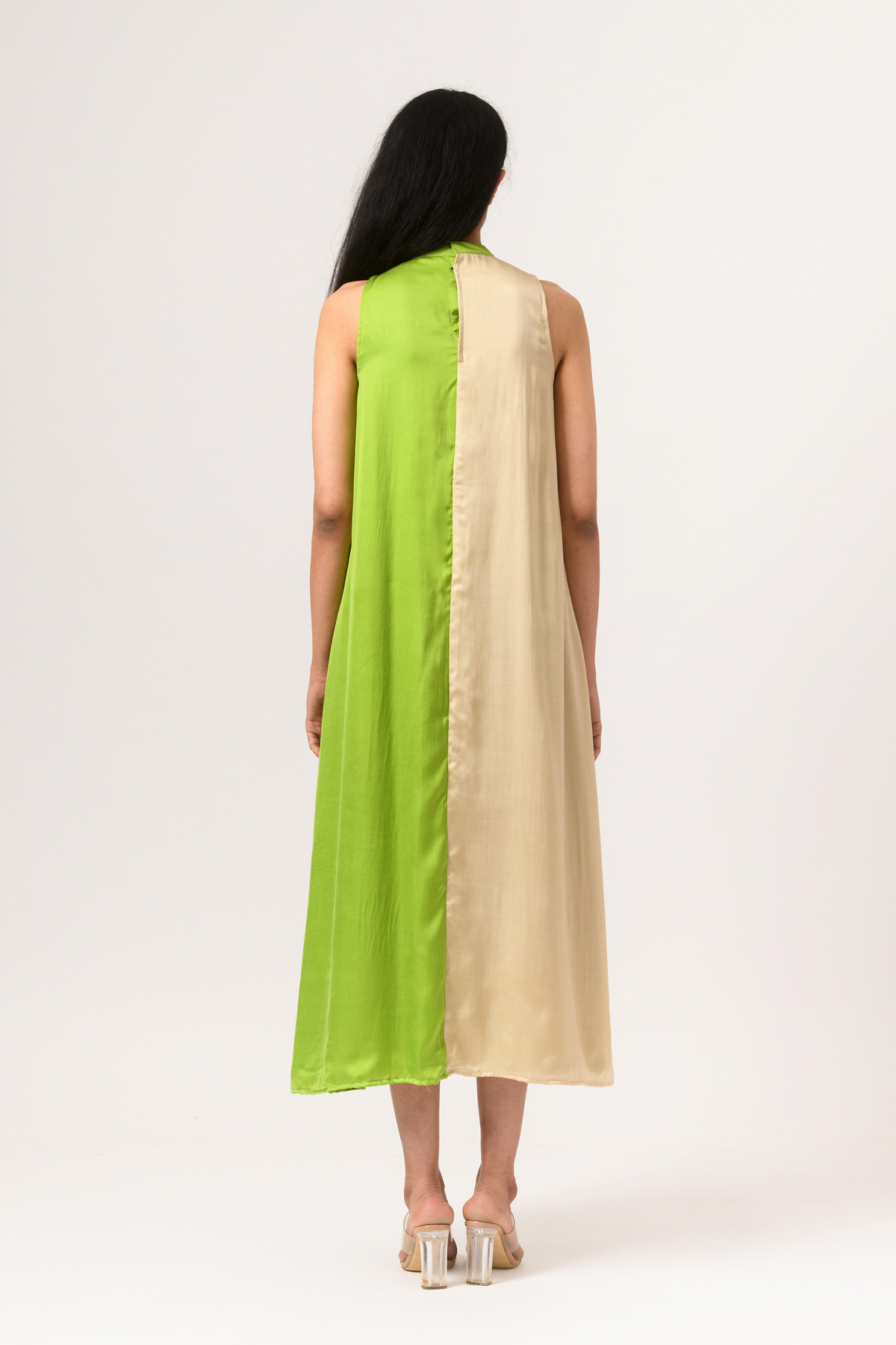 Ecru green halter neck dress