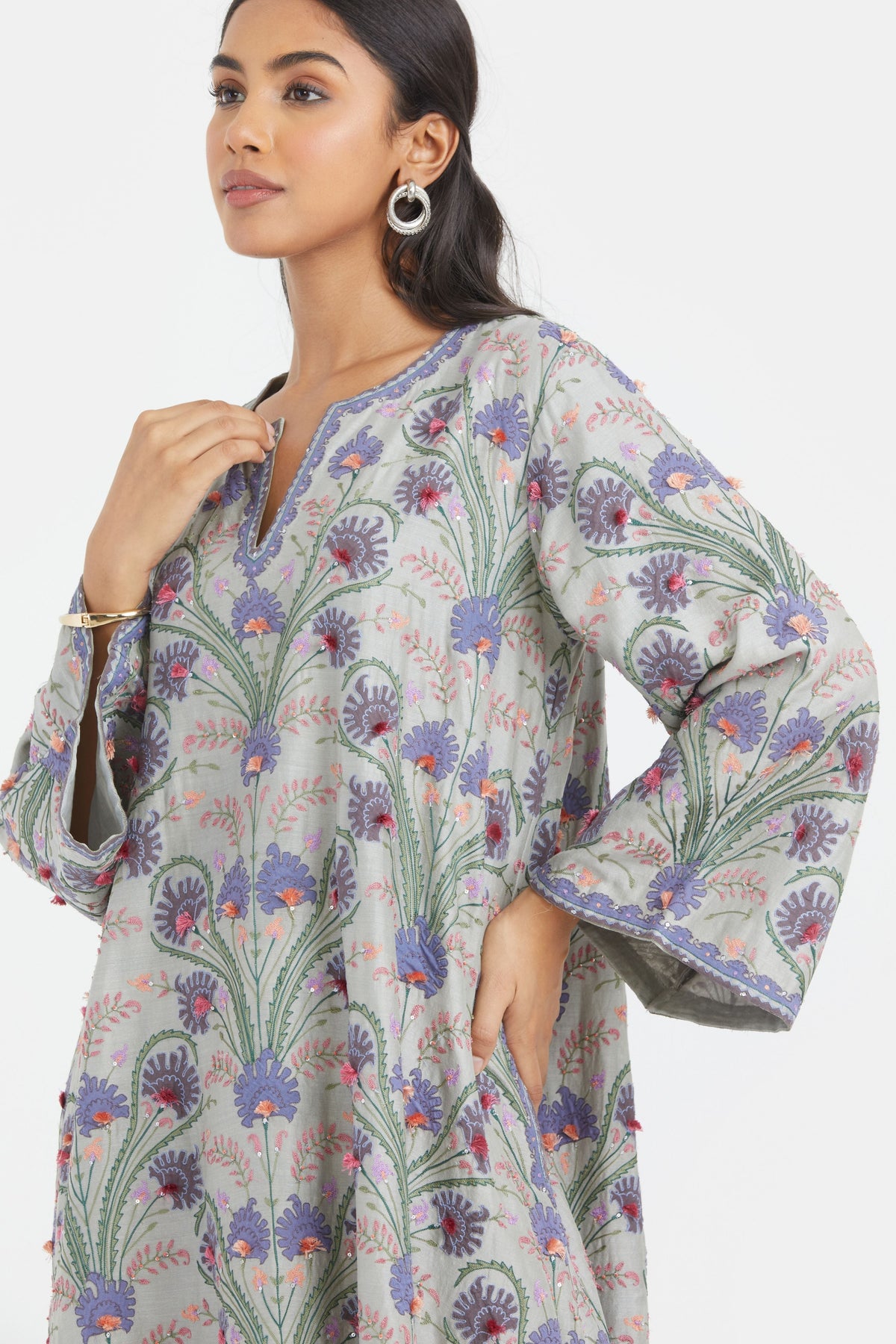 Bluish Grey Silk Kurta Set