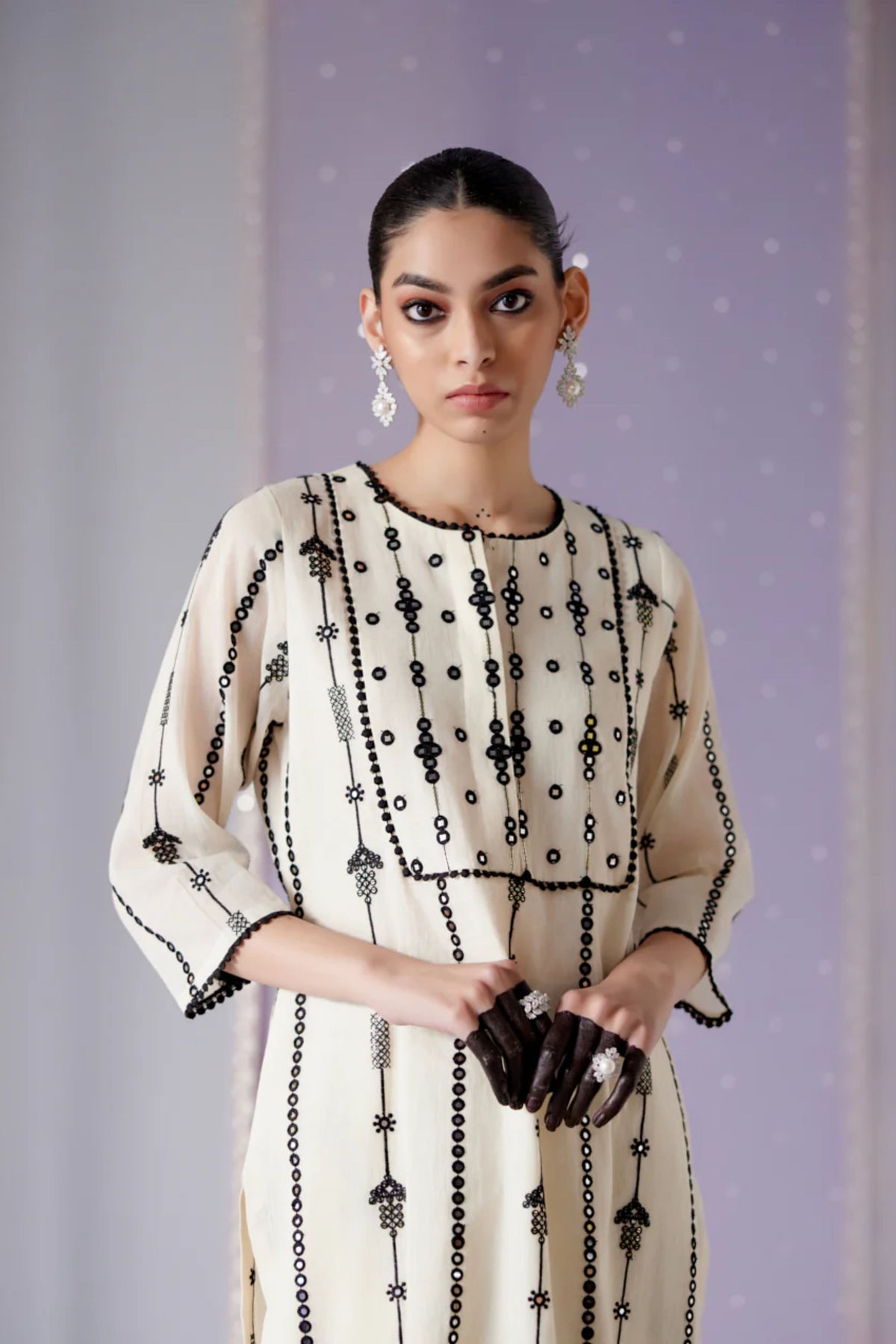 Criss Cross Embroidery Kurta Set