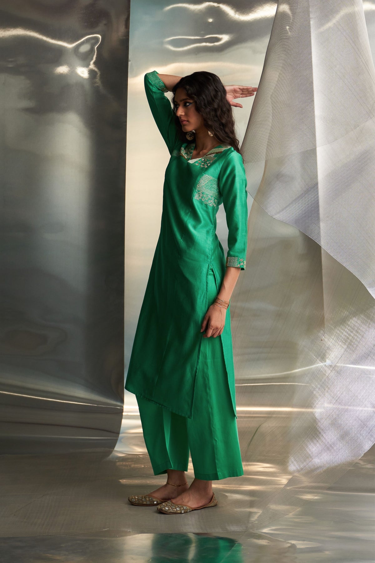 Green Straight Kurta Set