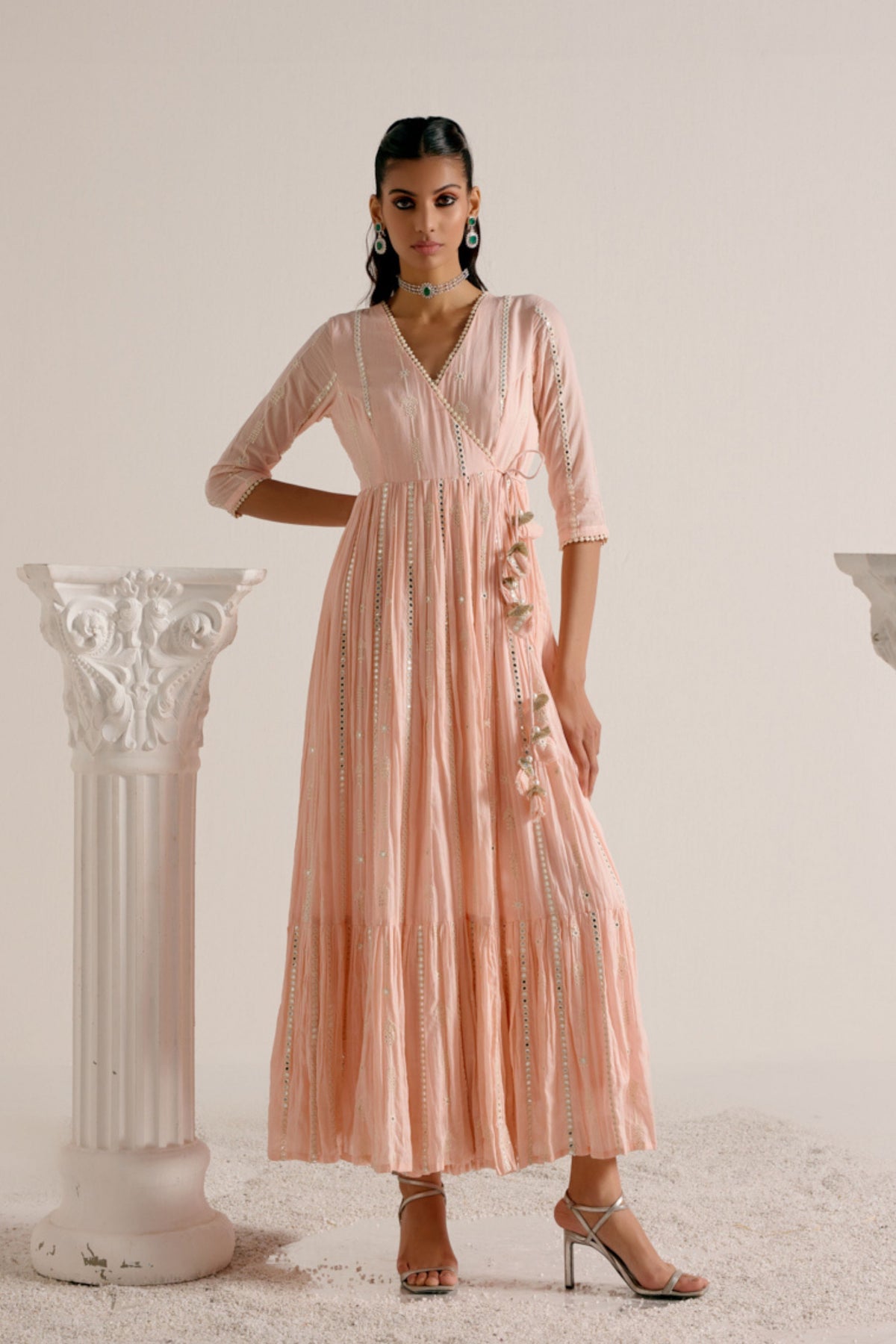 Blush Pink Criss Cross Anarkali Set