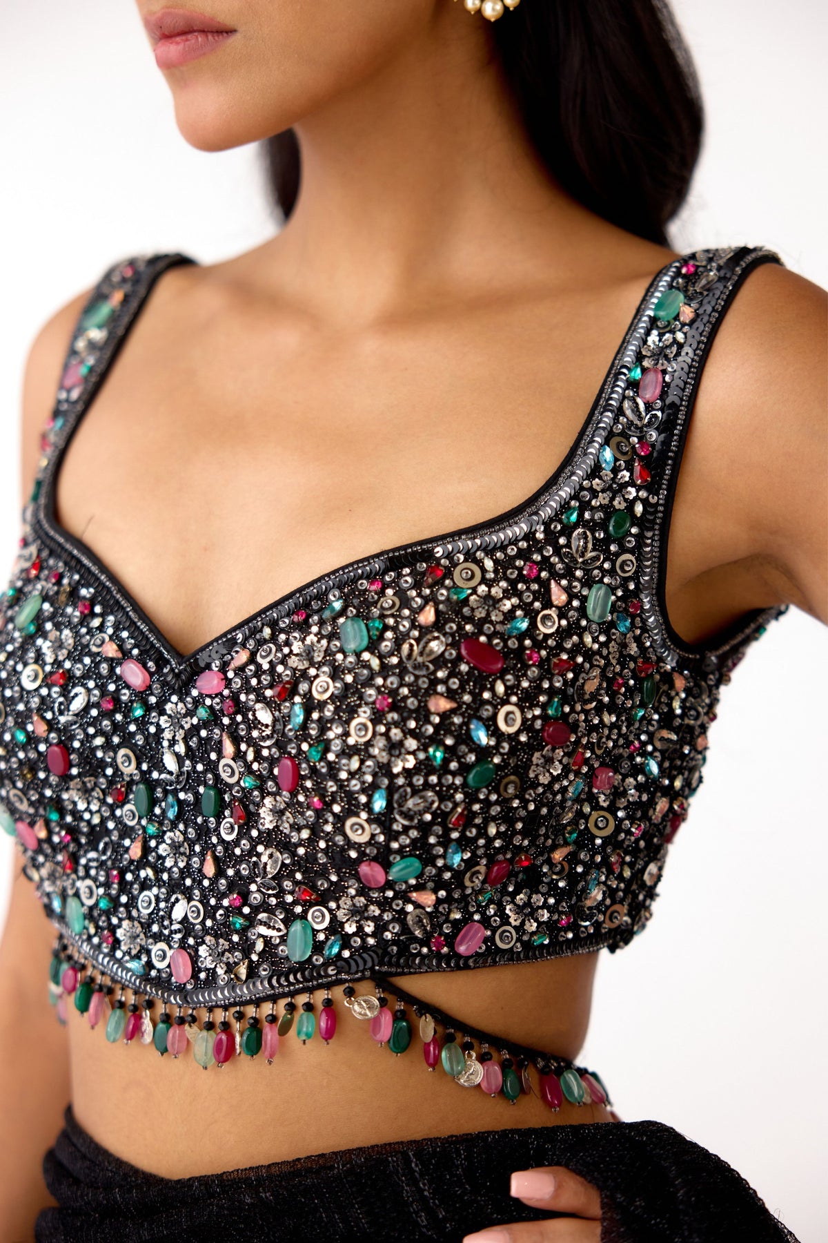 Black Draped Saree Set