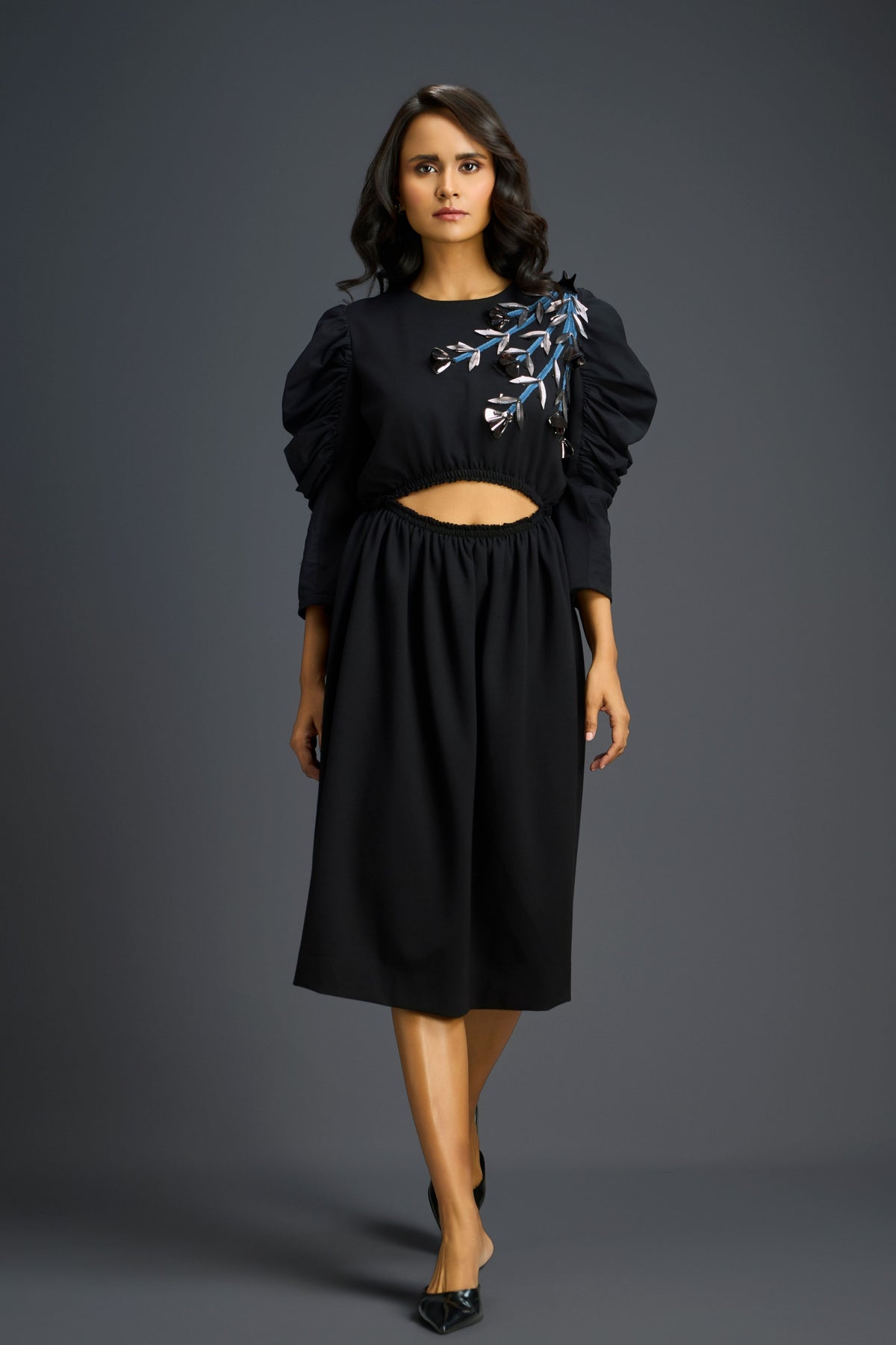 Midriff Cutout Black Dress
