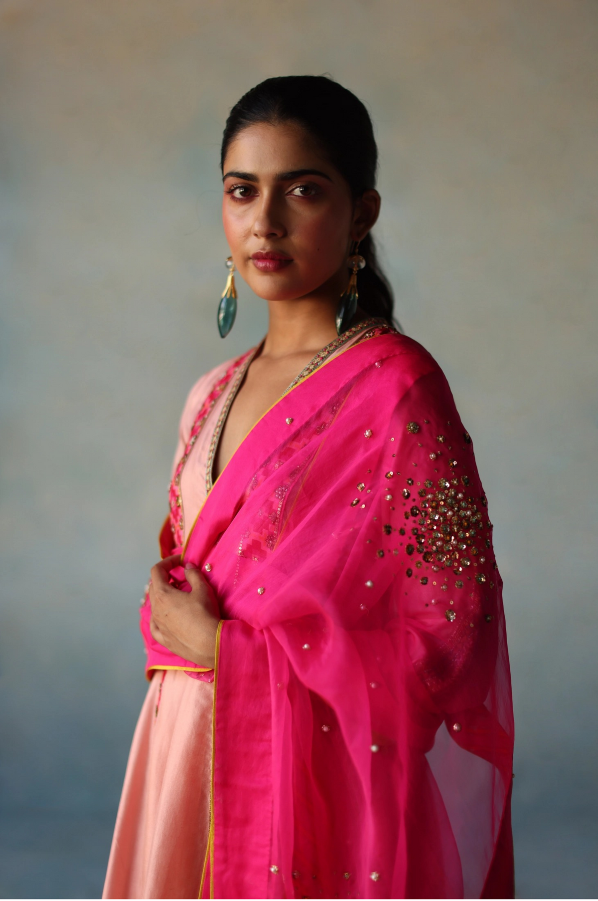 Gul Nude Pink Side Kali Silk Kurta Set