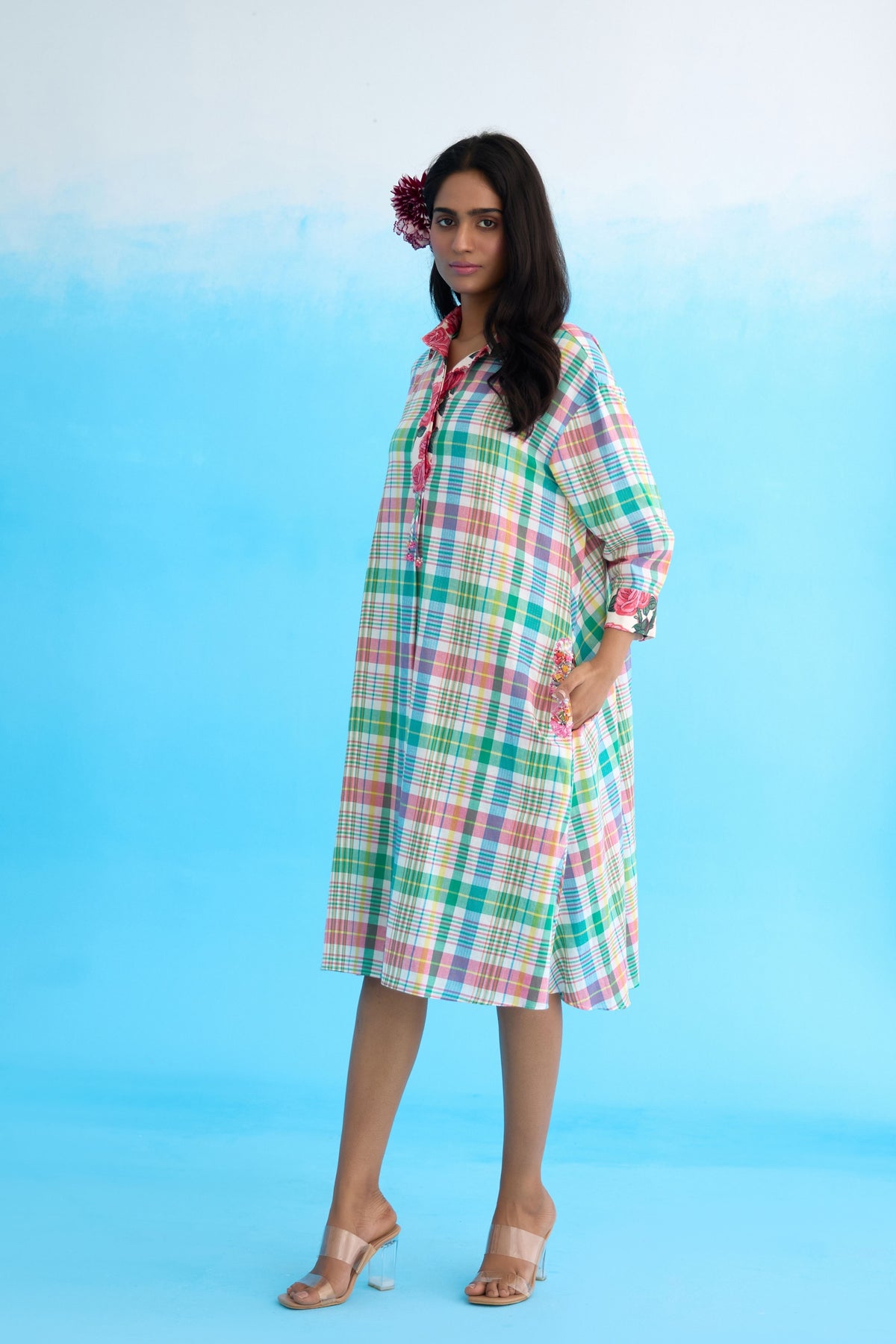 Blue Madras Checks A-line Dress