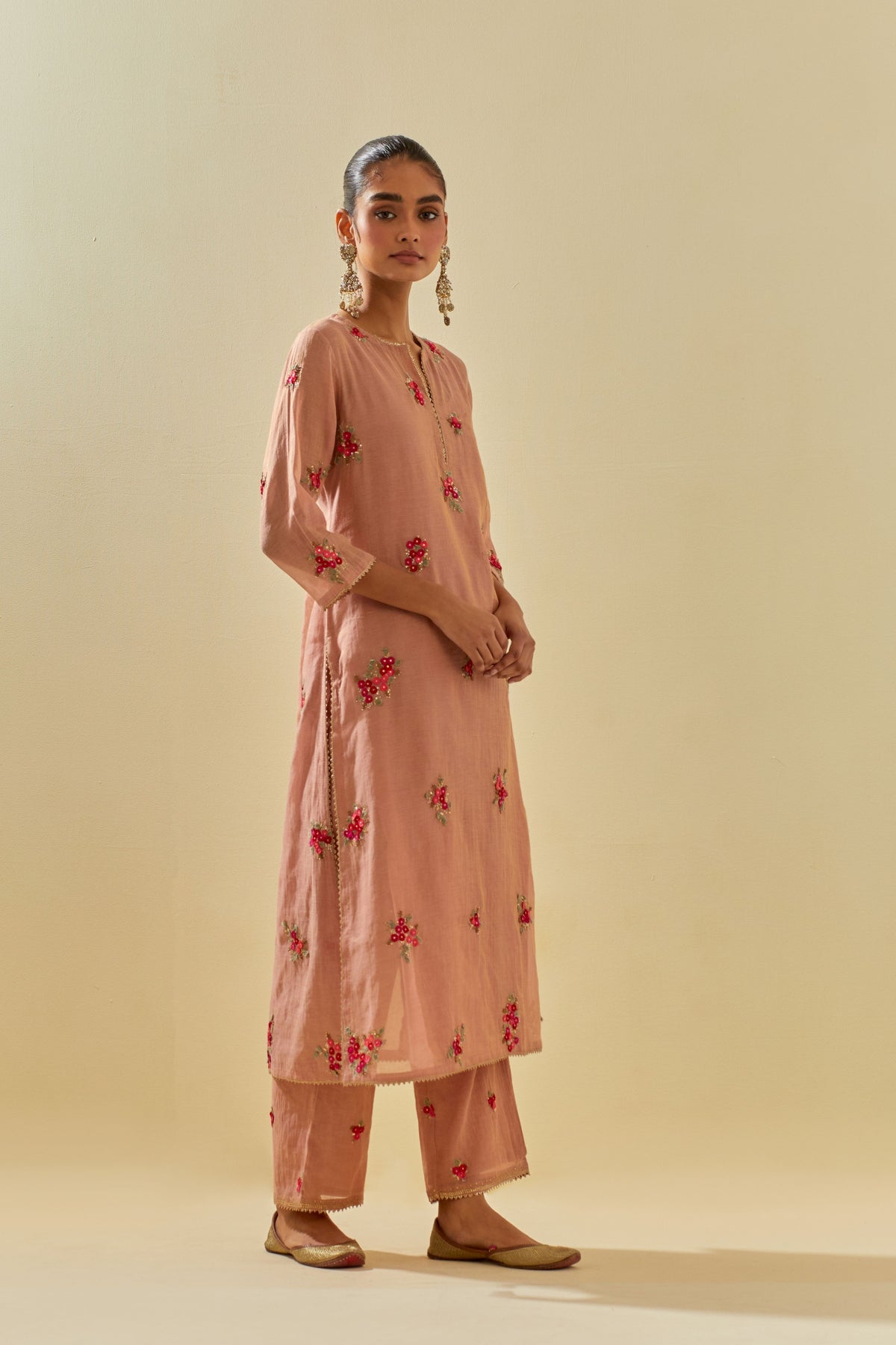Pink Tissue Kurta With Pants