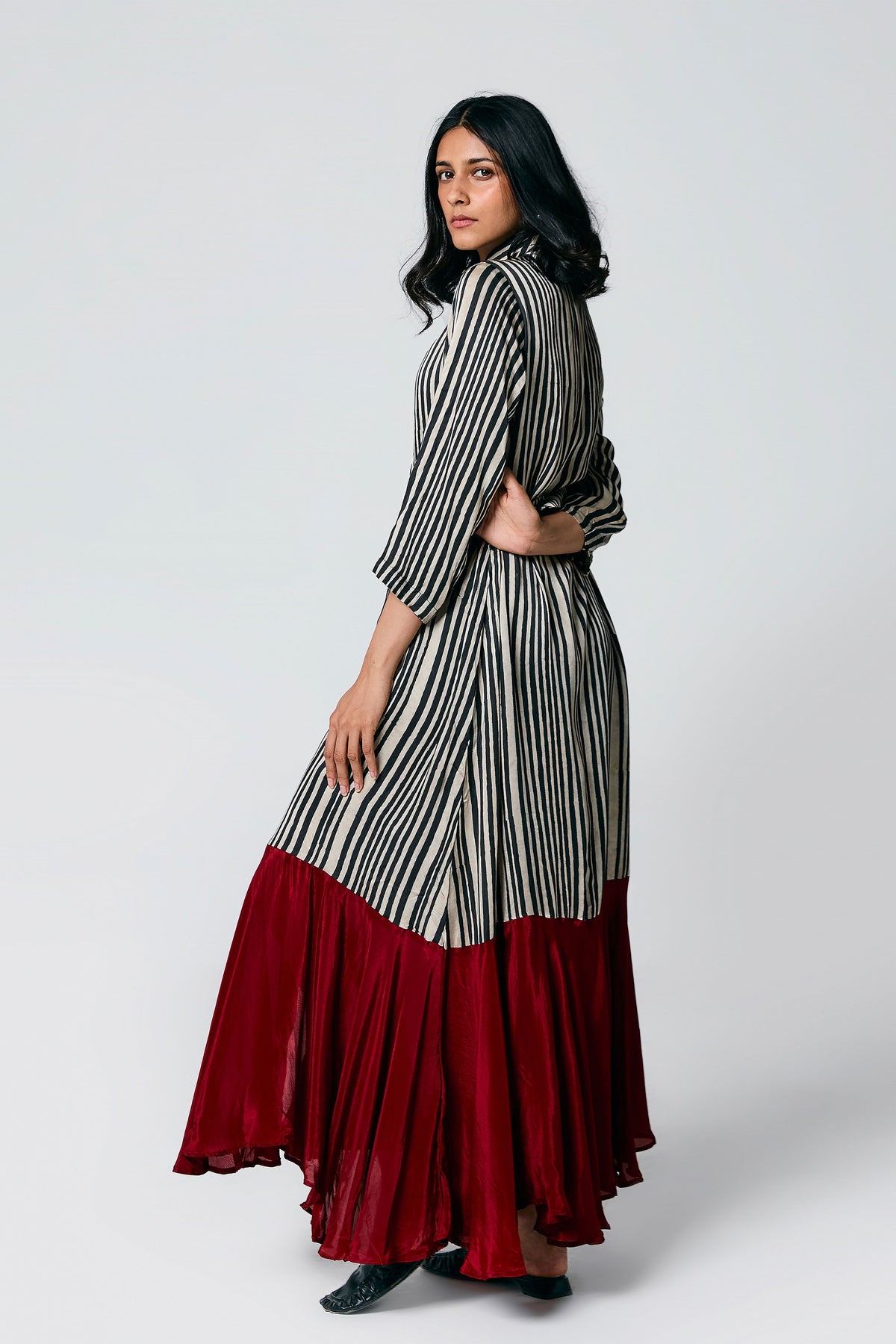 Ajrakh Stripes Dress With Belt
