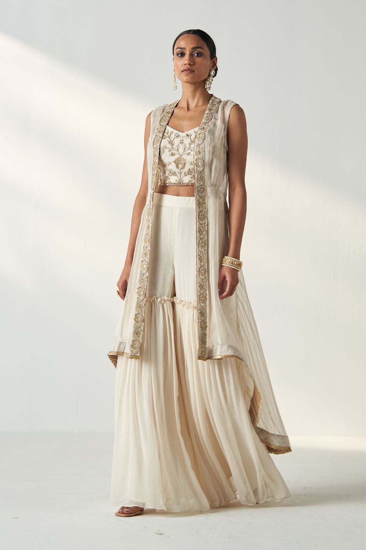 Prisha Ivory Cape Gharara Set