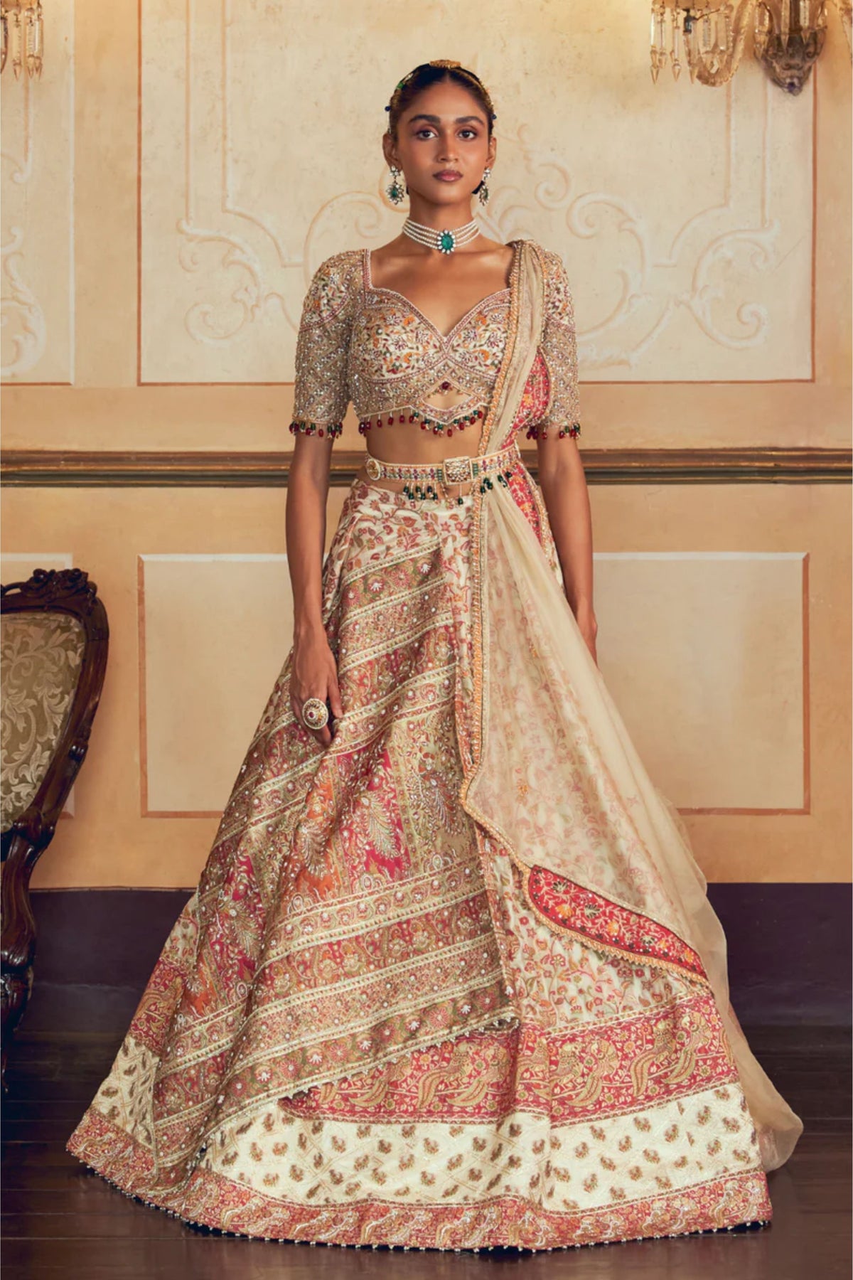 Ivory Jacquard Lehenga Set